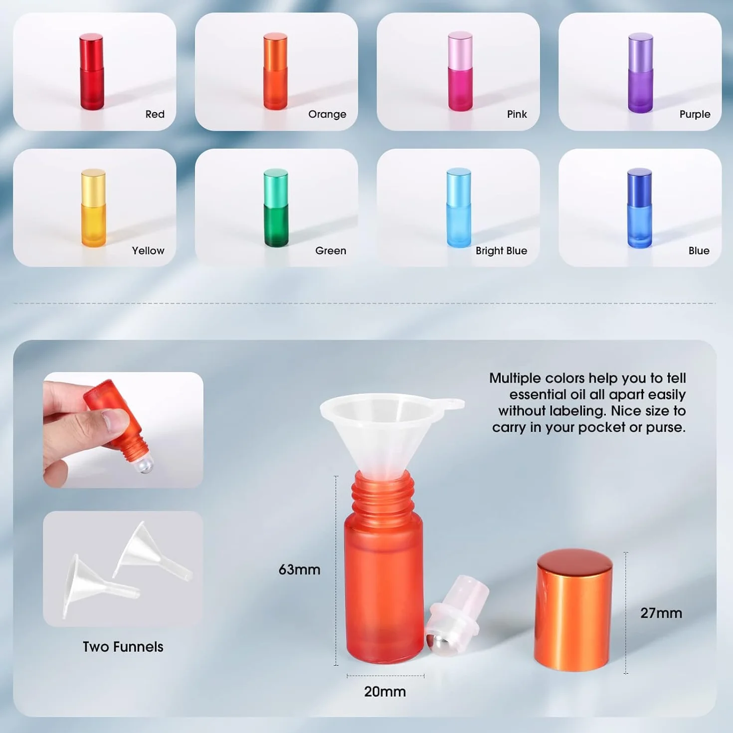 Roll On Aceites Esenciales 5ml 8 Pcs Botella Esmerilada Cristal Aromaterapia Perfumes