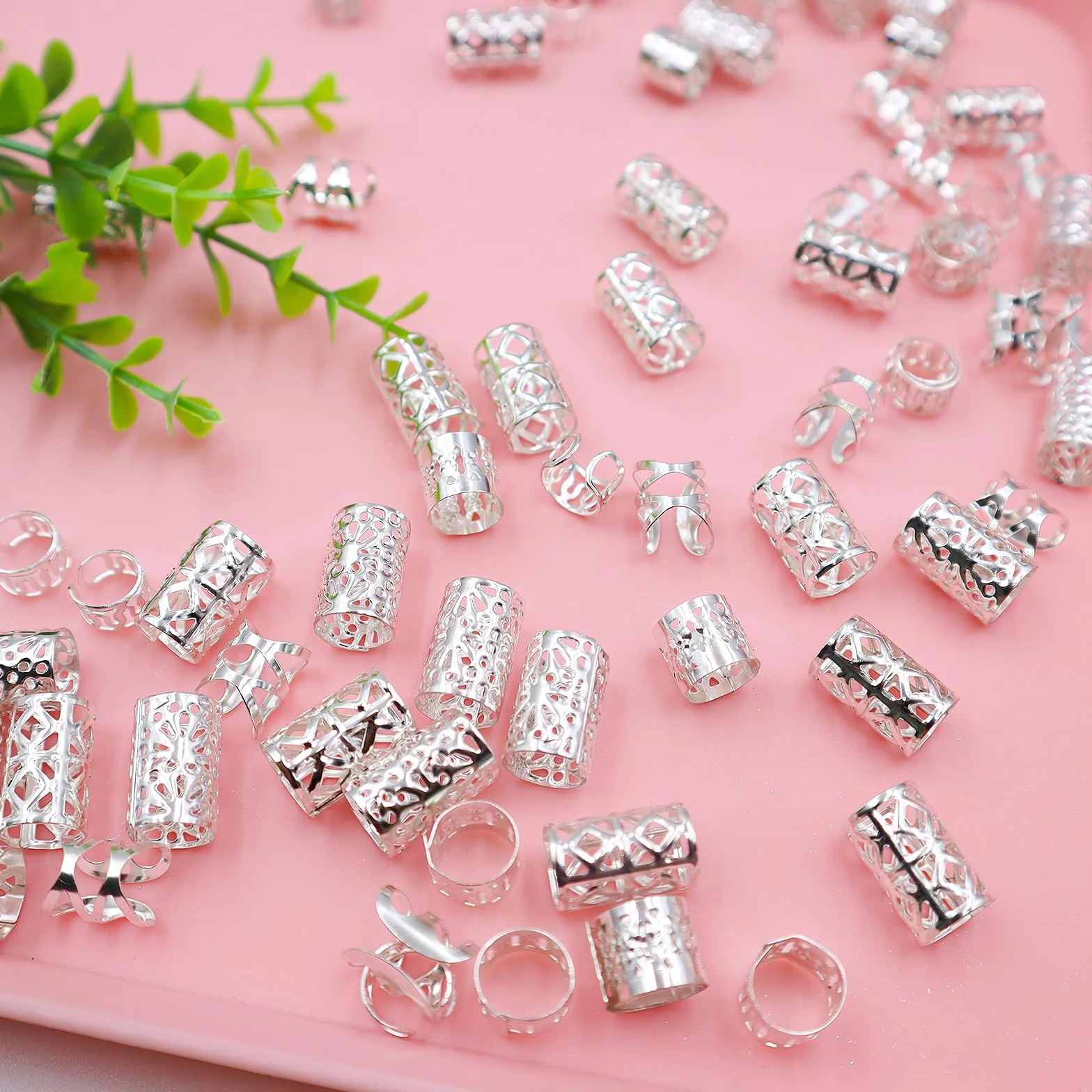 Anillos para el Pelo Ajustable Metal 100 Pcs para Trenzas Plateado
