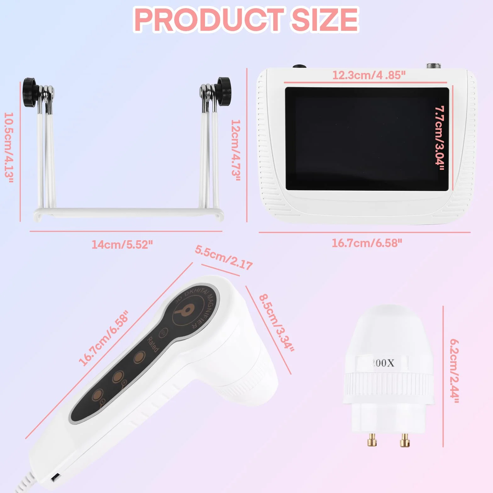 Analizador de pelo de piel, microscopio digital LCD de 5 pulgadas, escáner detector de cuero cabelludo, 50X 200X, portátil, recargable, aceite de folículo piloso, detector de aumento de humedad