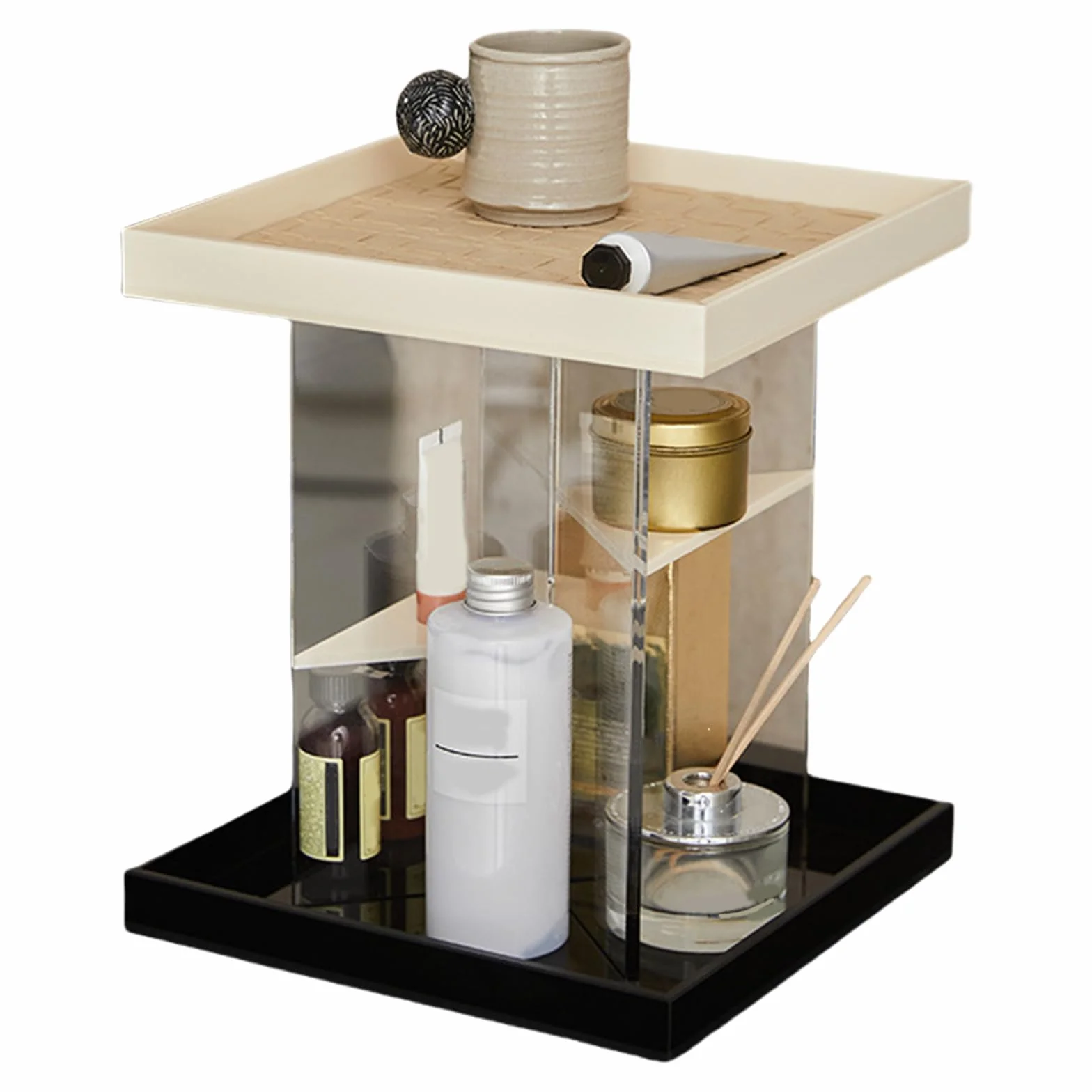 Organizador de maquillaje acrílico giratorio de 360 grados para un almacenamiento eficiente y fácil acceso en el dormitorio o el baño