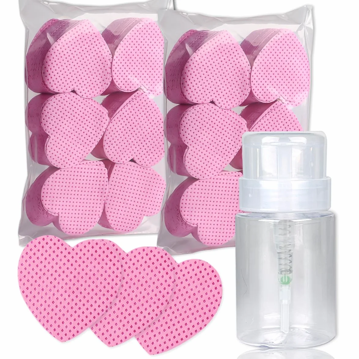 600 toallitas para uñas sin pelusa con botella de bomba de prensa vacía de 100 ml, removedor de esmalte de gel, almohadillas de algodón limpias y dispensador de acetona, toallitas de pegamento de
