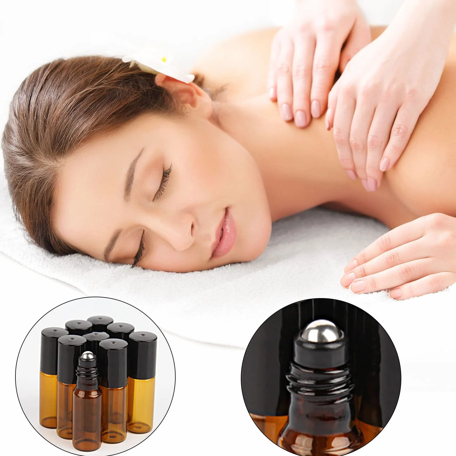 DKBT Roll On Aceites Esenciales 5ml 48pcs Botellas Rollon Cristal Rellenable Perfume con Bola de Acero Inoxidable para Masaje Aromaterapia