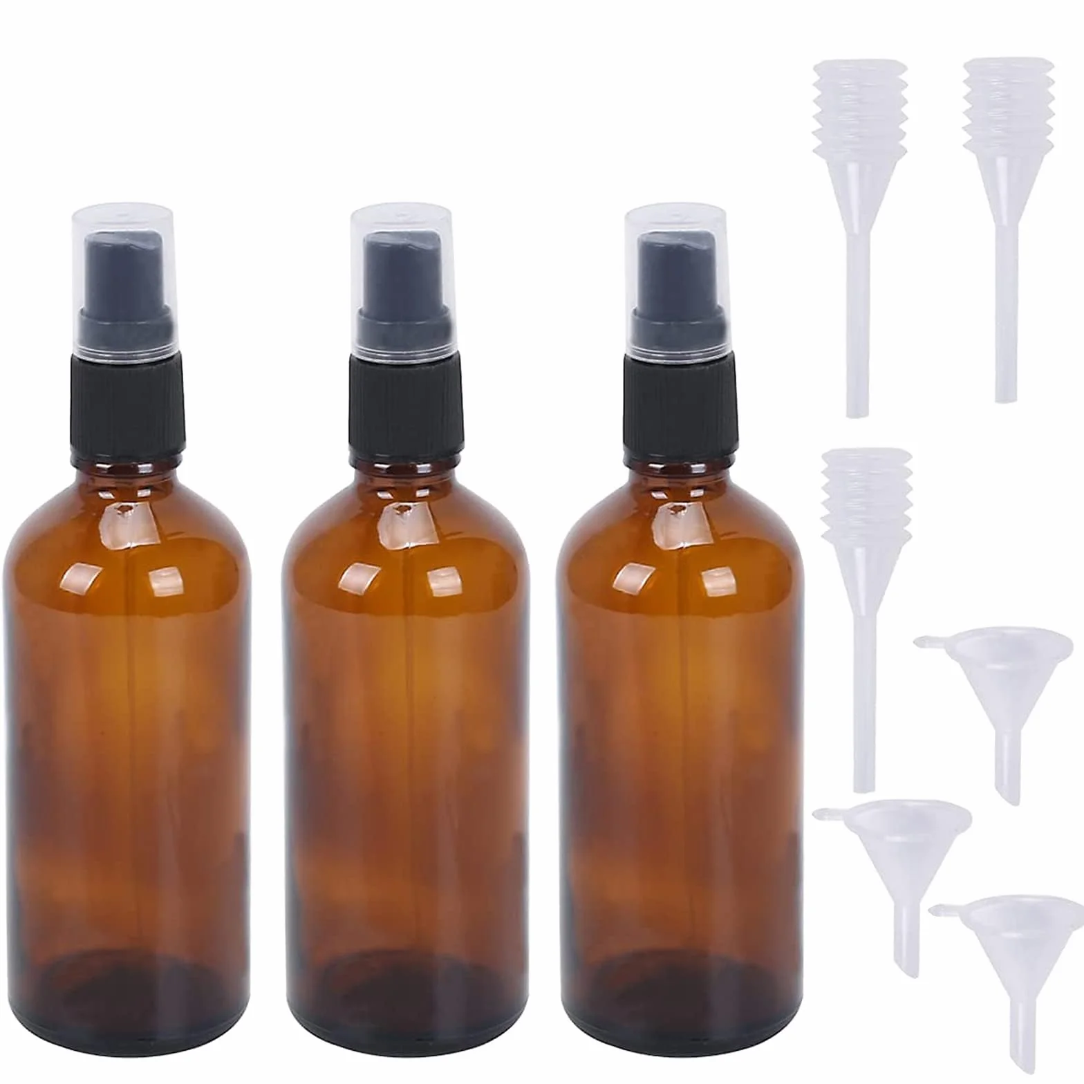 Pulverizador Cristal Marrón 100ml Botella Spray Vidrio Ámbar Vacía con Cabezal Pulverizador Embudo Cuentagotas para Perfumes