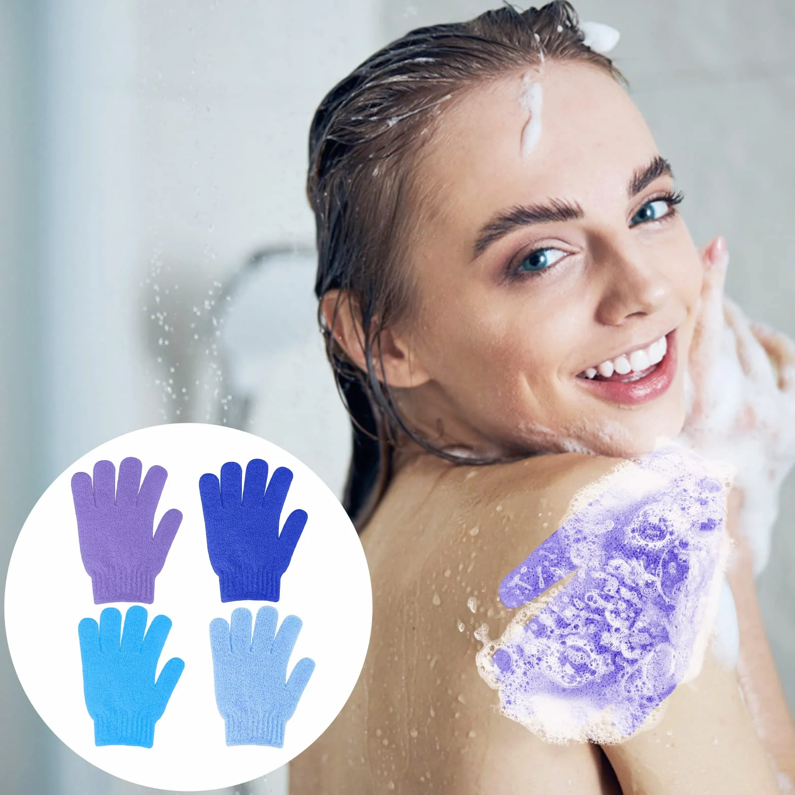 Sibba 4 Guantes Ducha Exfoliantes Doble Cara Baño Exfoliante Corporal Removedor Piel Muerta Manoplas Naturales