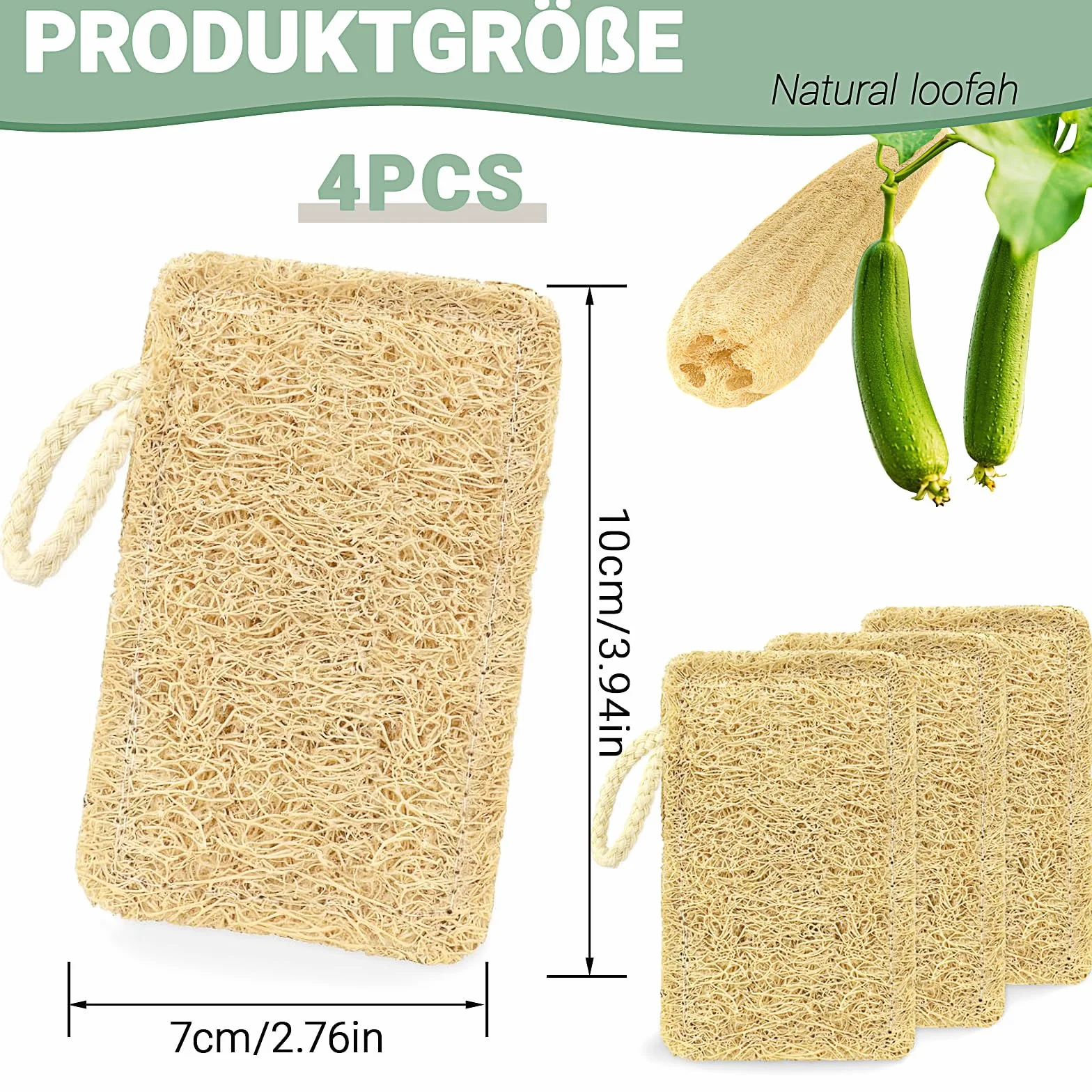 4 Piezas Esponjas Naturales Luffa con Cordón 11x7cm para Ollas y Sartenes