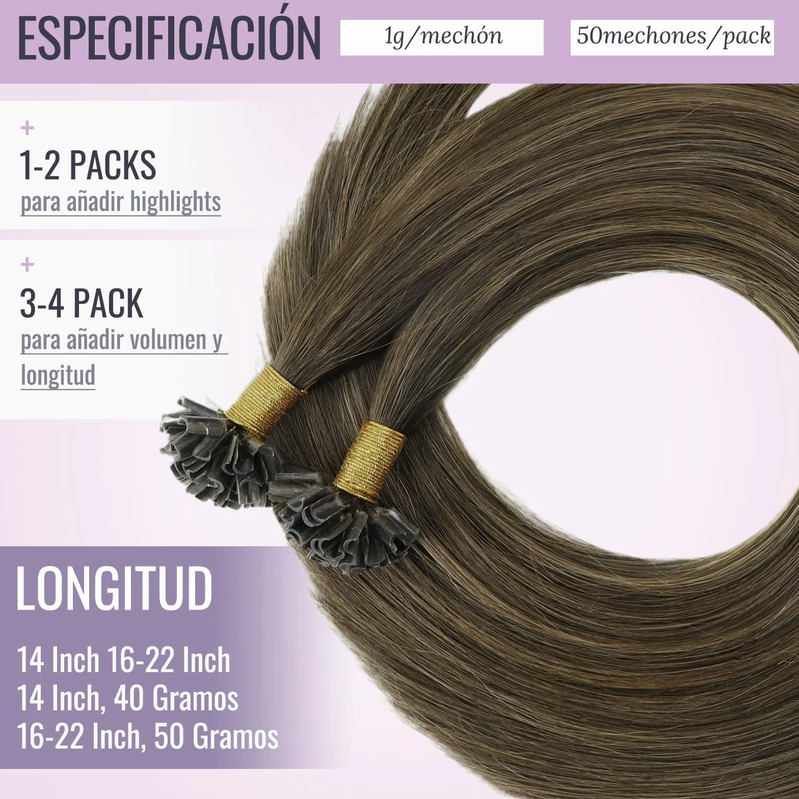 Fshine Extensiones De Queratina 50g 40cm Extensiones Pelo Natural | Puntas De Queratina Preunidas, Extensiones De Queratina, Para Cabello Fino, Sin Volumen Extra, Aporta Mucho Volumen