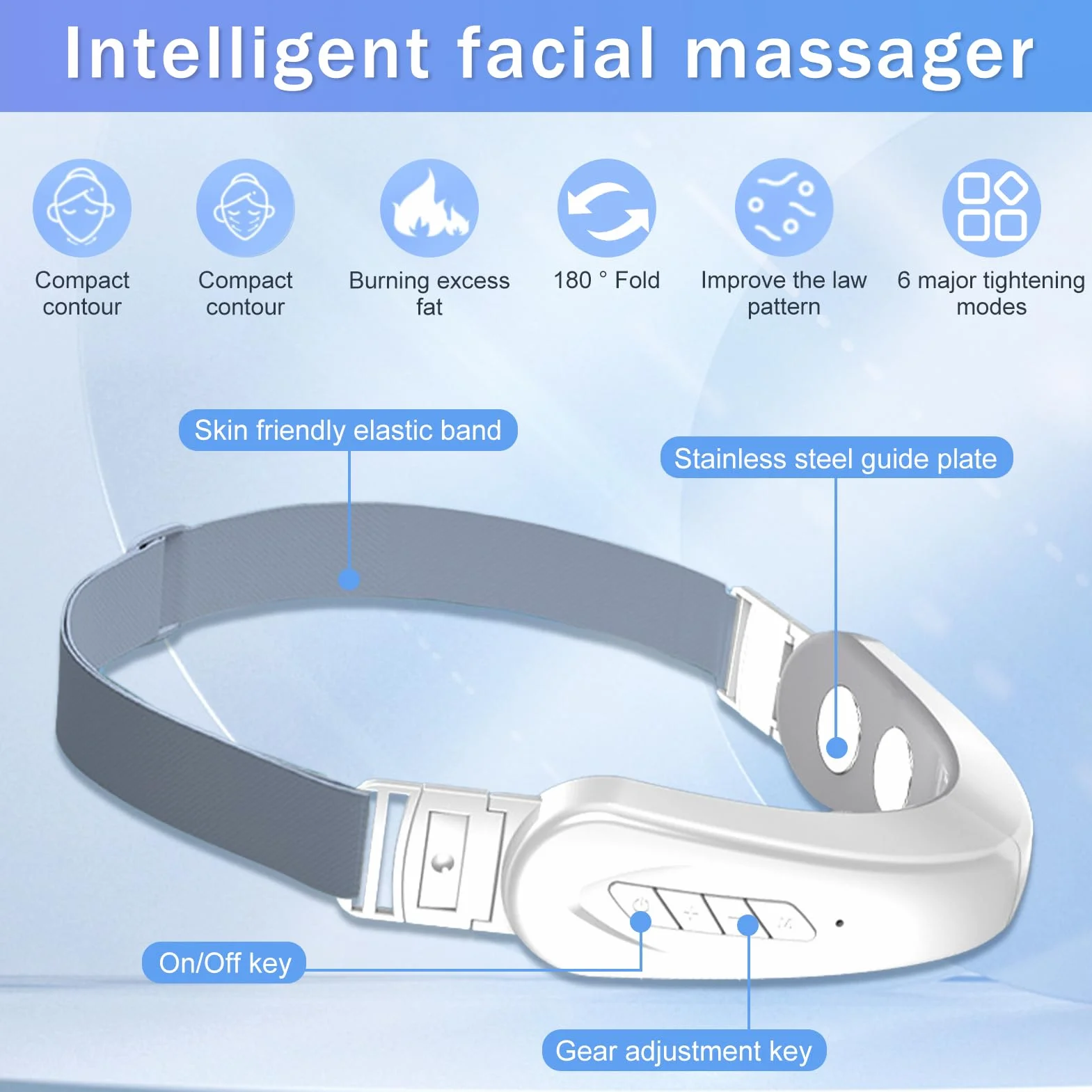 Reductor de Papada Lifting, EMS Masajeador Facial Eléctrico V Cuchillo de Belleza 6 Modos 12 Niveles