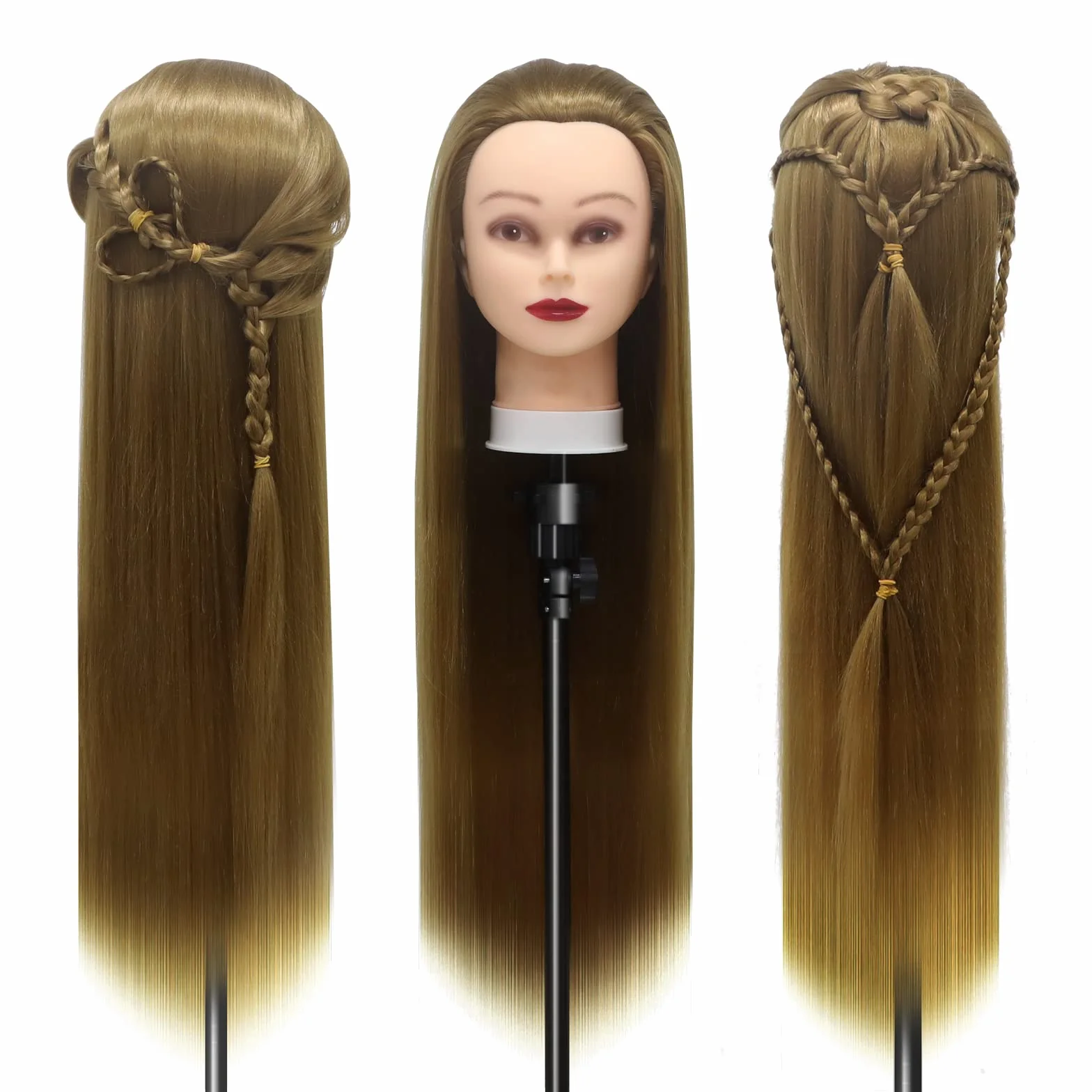 Cabeza Maniquí 28inch Fibra Sintética con Soporte Accesorios Peinado DIY