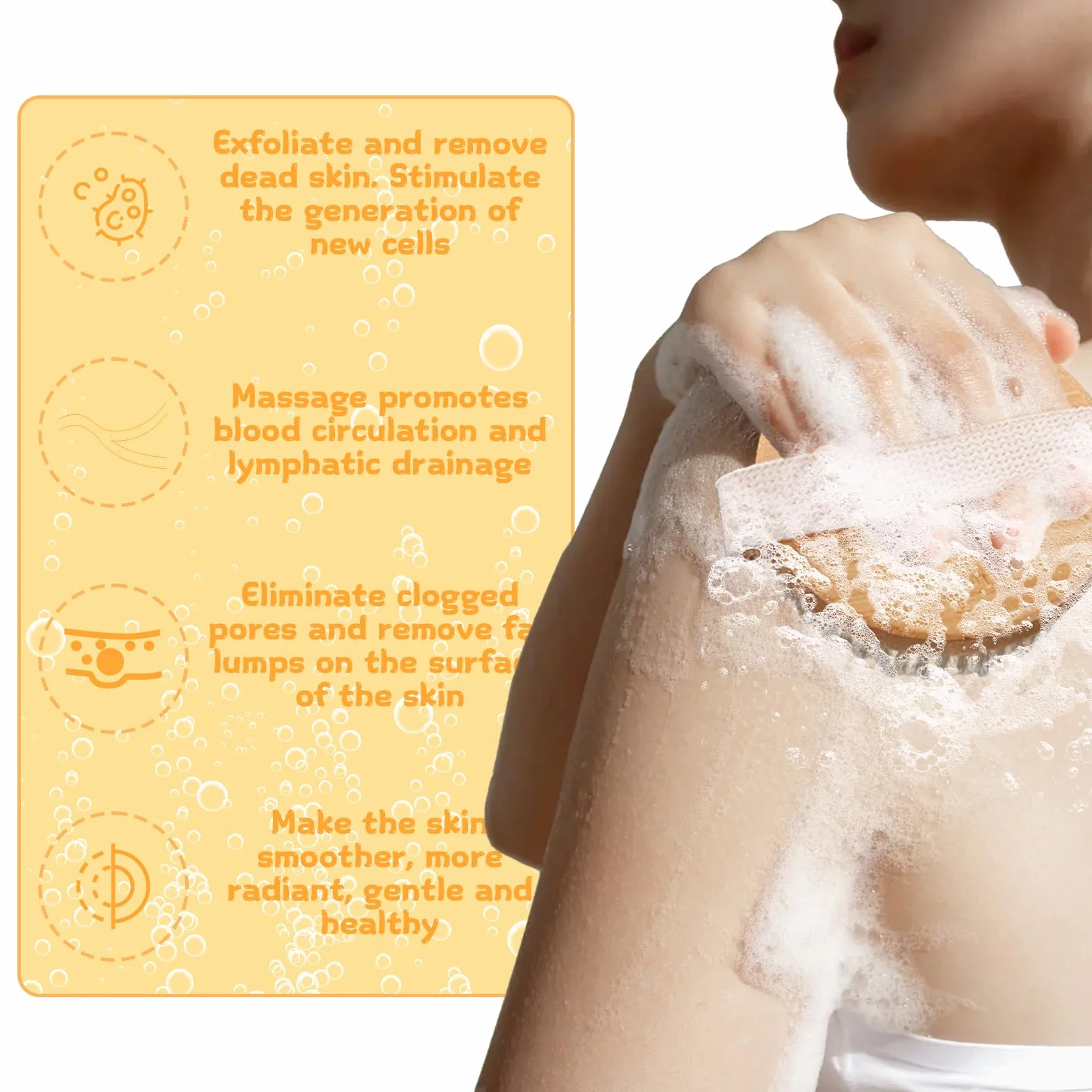 Set de 2 cepillos secos para el cuerpo + cepillo húmedo con cerdas naturales para ducha y masaje