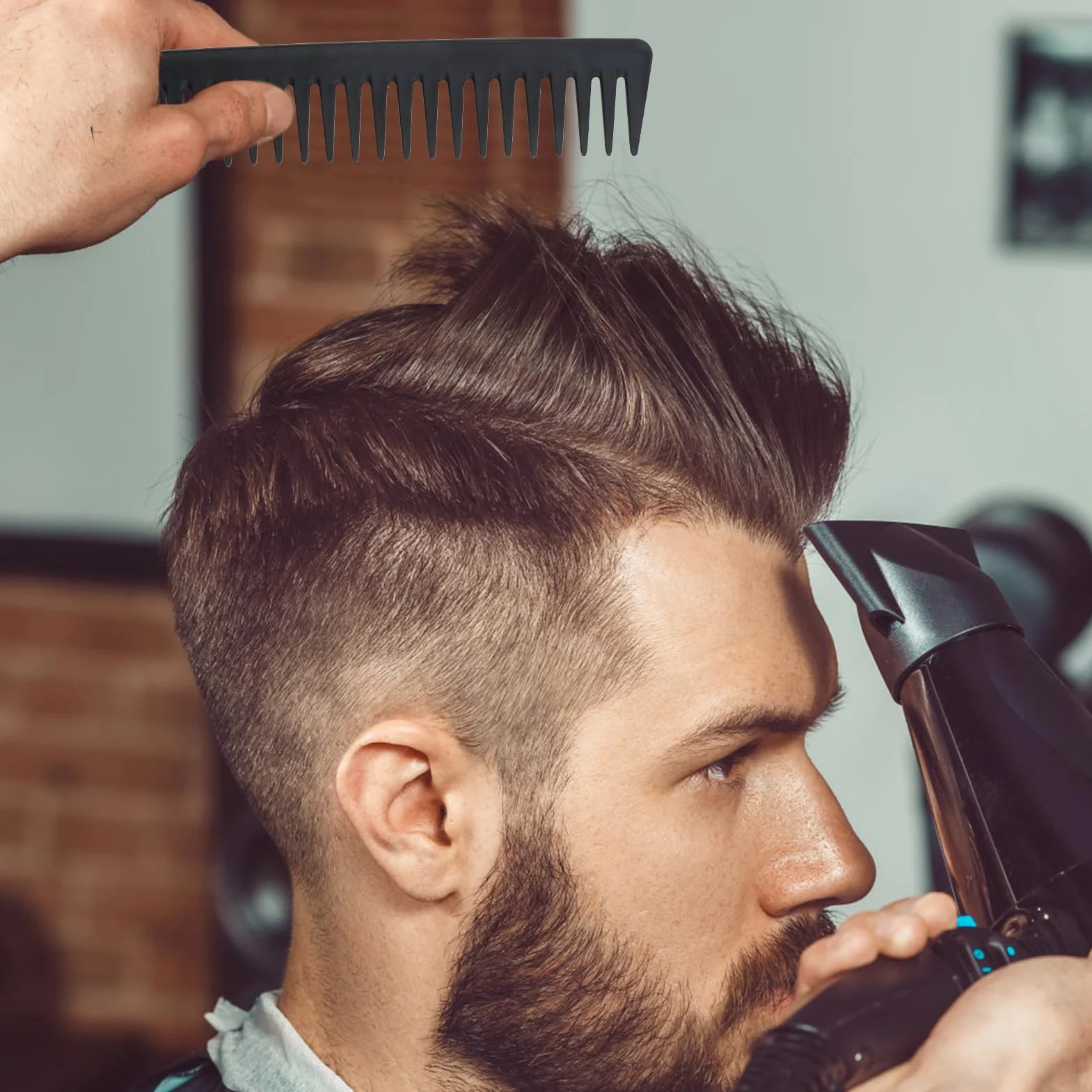 Peine de Carbono de Dientes Anchos Antiestático para Cabello y Barba Profesional