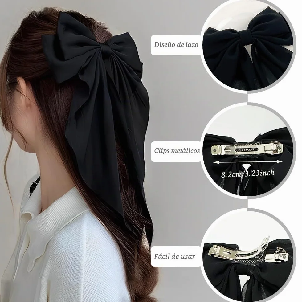 Pinzas de Pelo con Lazo - Lazos Pelo Grandes Elegantes con Gasa de Cola Larga para Mujeres y Niñas (Azul+Blanco)