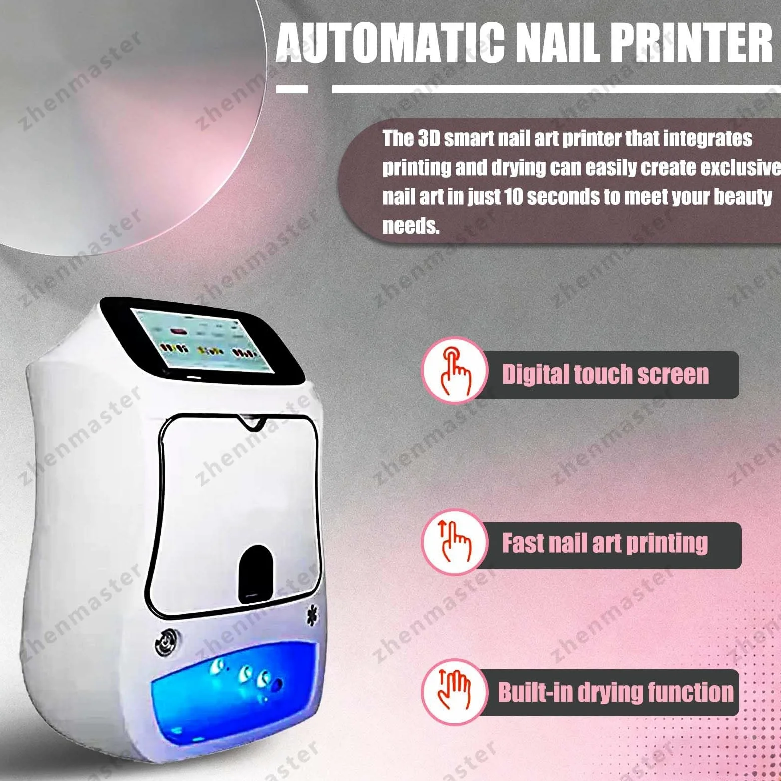 Impresora De Arte De Uñas 3D Con Pantalla 5” Y Resolución 2400DPI, Máquina Nail Art Con Lámpara U-V LED Integrada, Compatible Con App, Para Manicura En Casa Y Salón(Machine)
