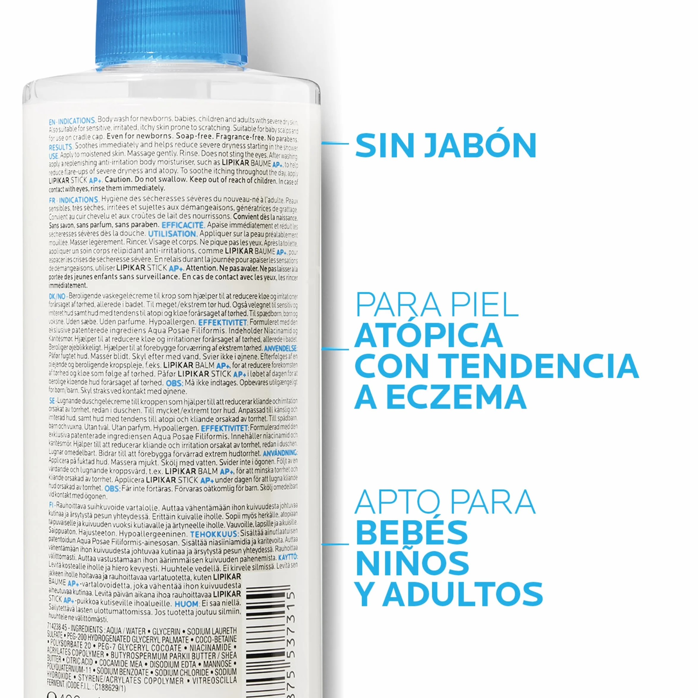 La Roche Posay Lipikar Syndet AP+ Gel Crema de Ducha 400 ml para Pieles Secas y Atópicas
