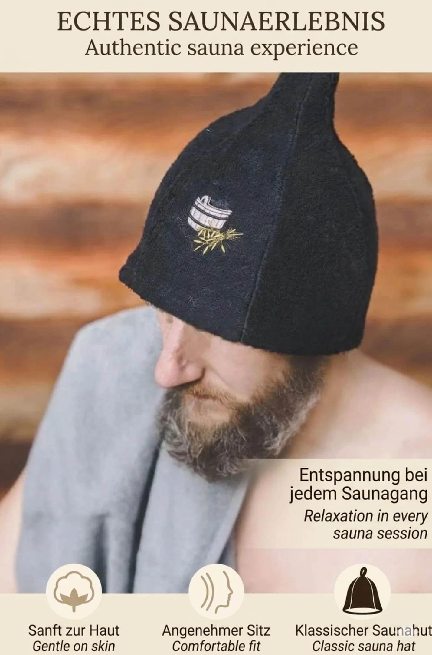 Sombrero de Sauna 100% Algodón Bordados Gorro Wellness Hombre Mujer