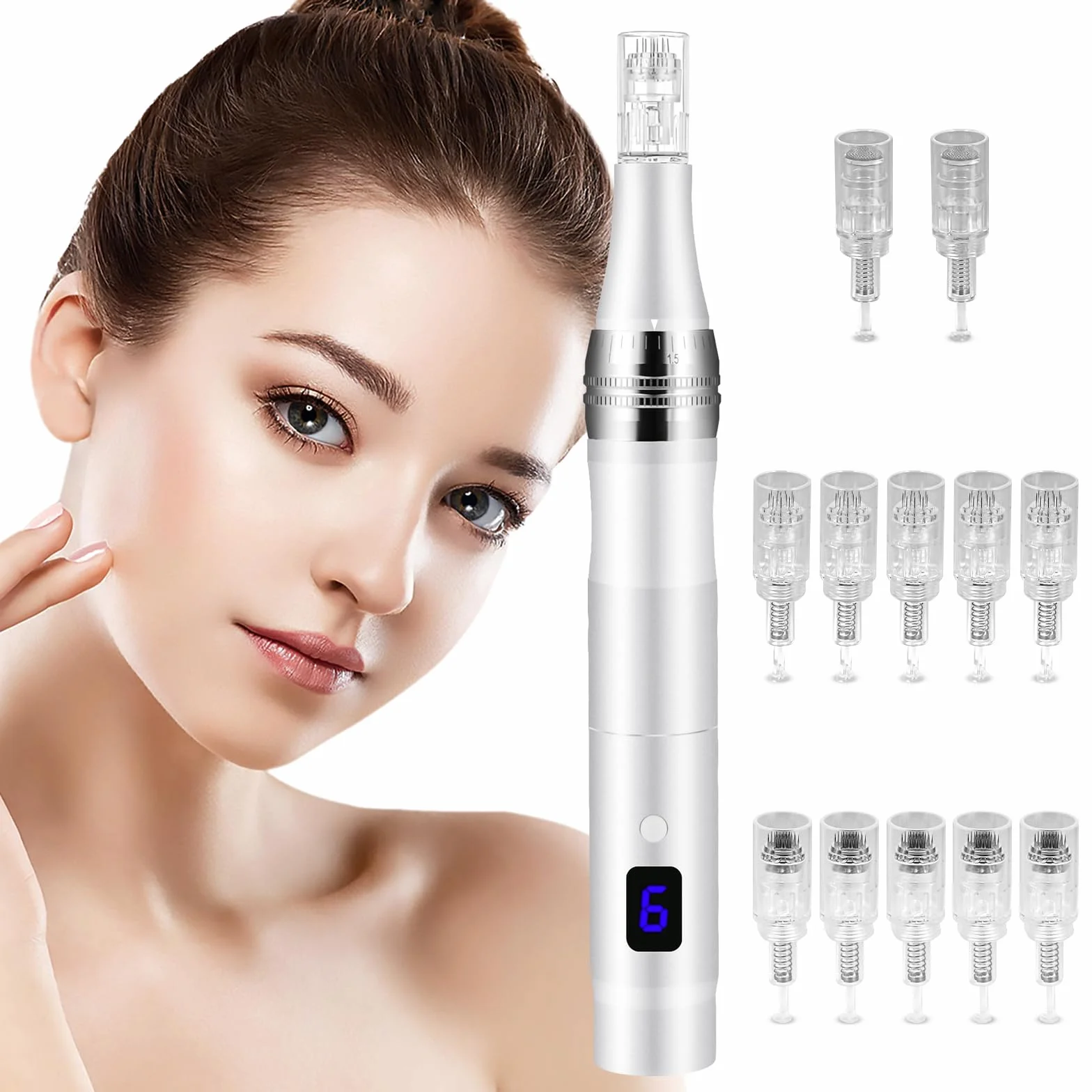 Vicloon Microneedling Pen Inalámbrico Profesional, 12 Agujas, 6 Velocidades, 0-2.5mm Ajustable, Máquina Eléctrica para Cuidado Facial