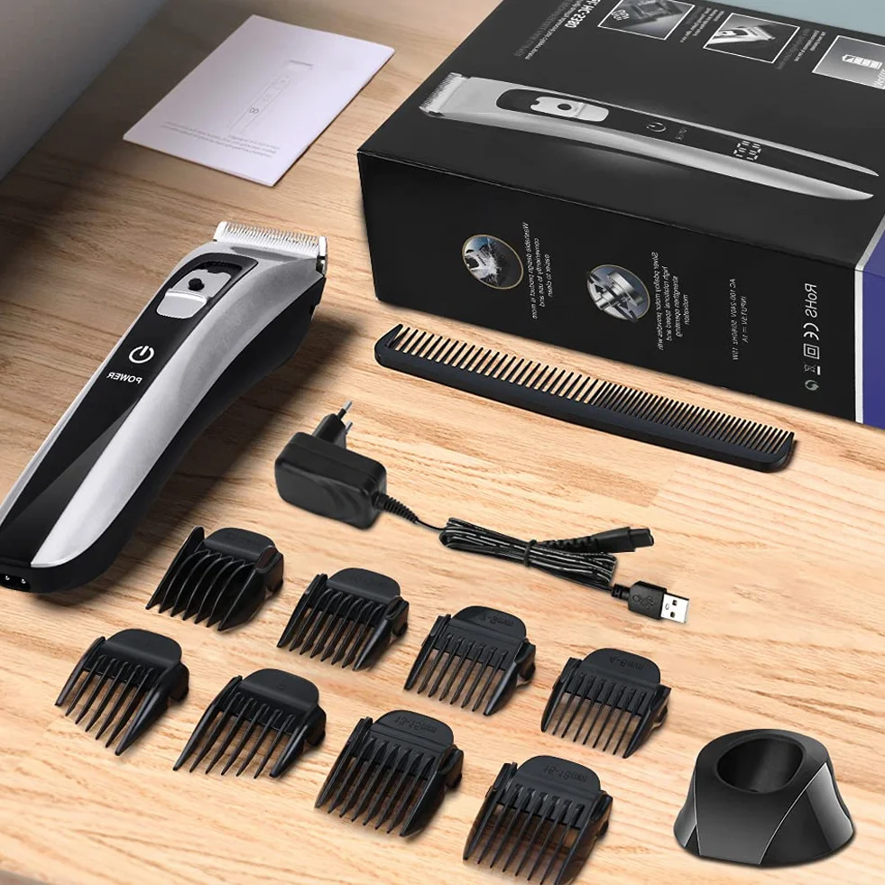 Cortapelos Inalámbrico Hombre, Máquina Cortar Pelo Profesional, Cuchilla Cerámica Titanio Ajustable, 8 Peines, 150 min Autonomía