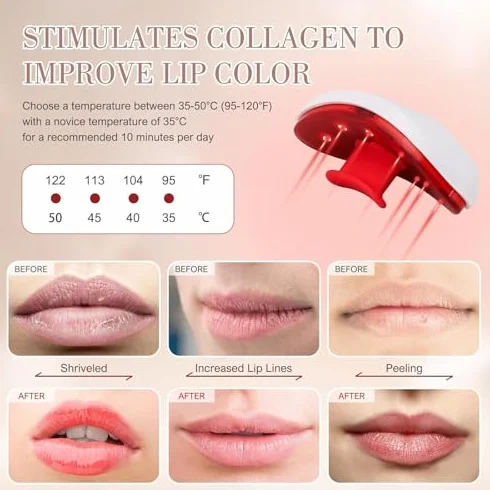 Dispositivo para labios recargable por USB, calentamiento 35-50°C, 4 niveles, suaviza arrugas