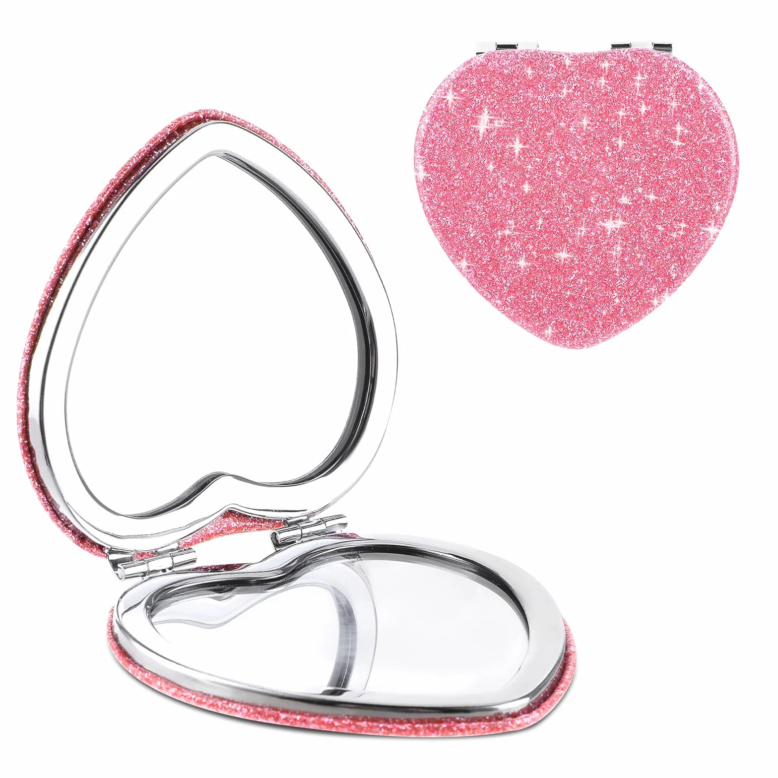Espejo plegable compacto en forma corazón con aumento portátil doble cara maquillaje viaje bolso mujer