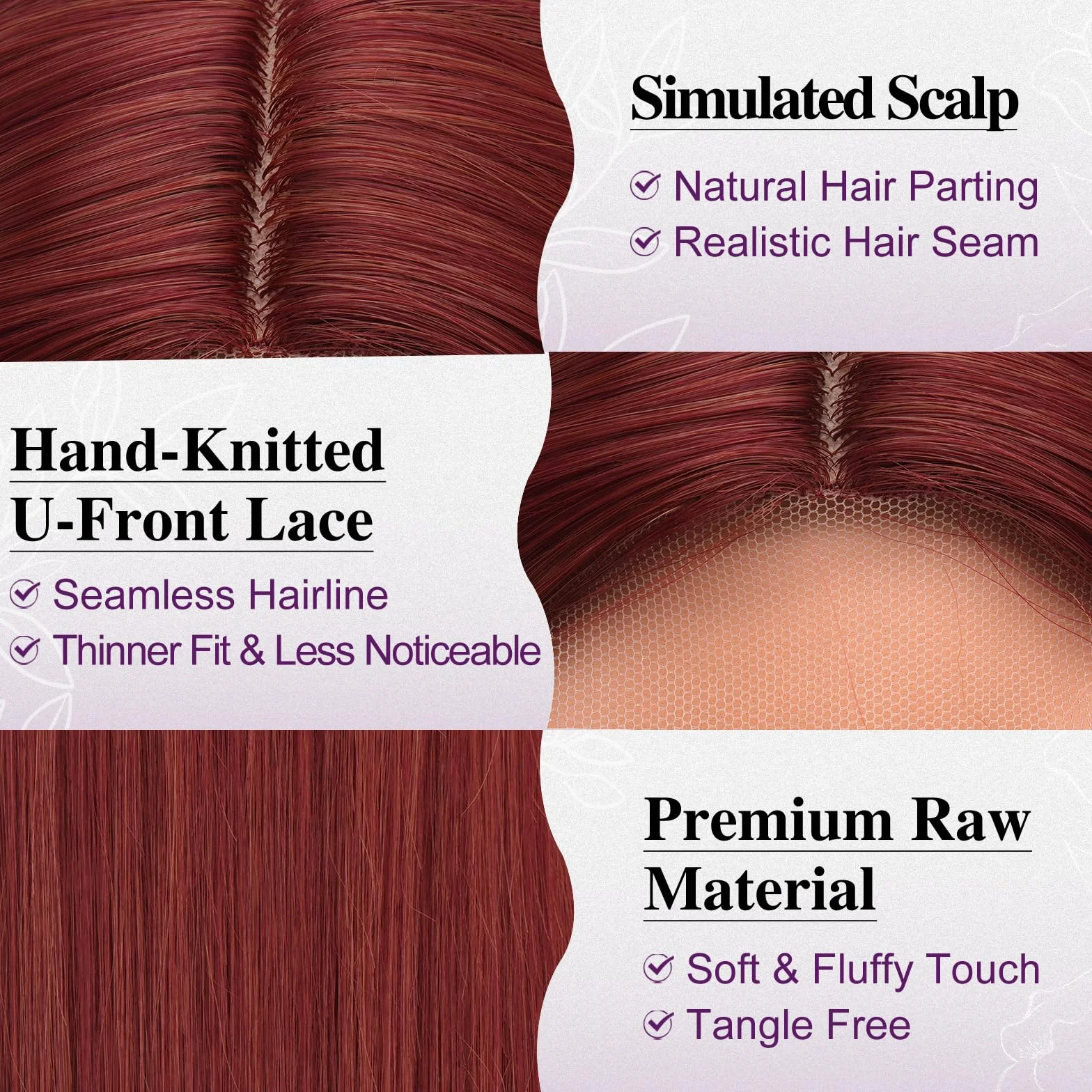 BARSDAR Peluca Larga Liso Borgoña Rojo 71cm para Mujeres Aspecto Natural Sintético