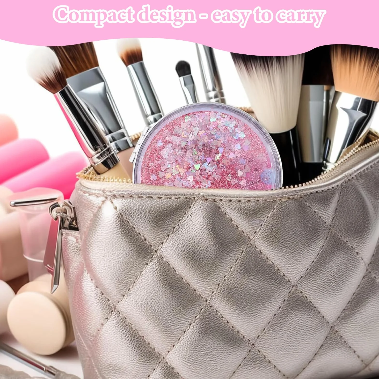 Espejo de Bolsillo Plegable Redondo Rosa Metal Maquillaje