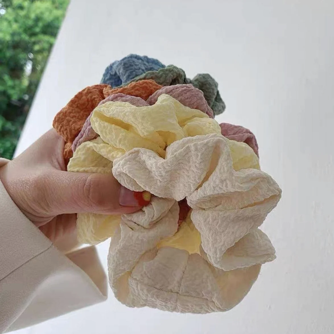 ACiyD Sólido elástico Scrunchie Hair Ties Bandas de Goma para Mujeres niñas Sport Gym Hair Scrunchies Holder Hair Accessories-Bean Paste Powder (Beige)