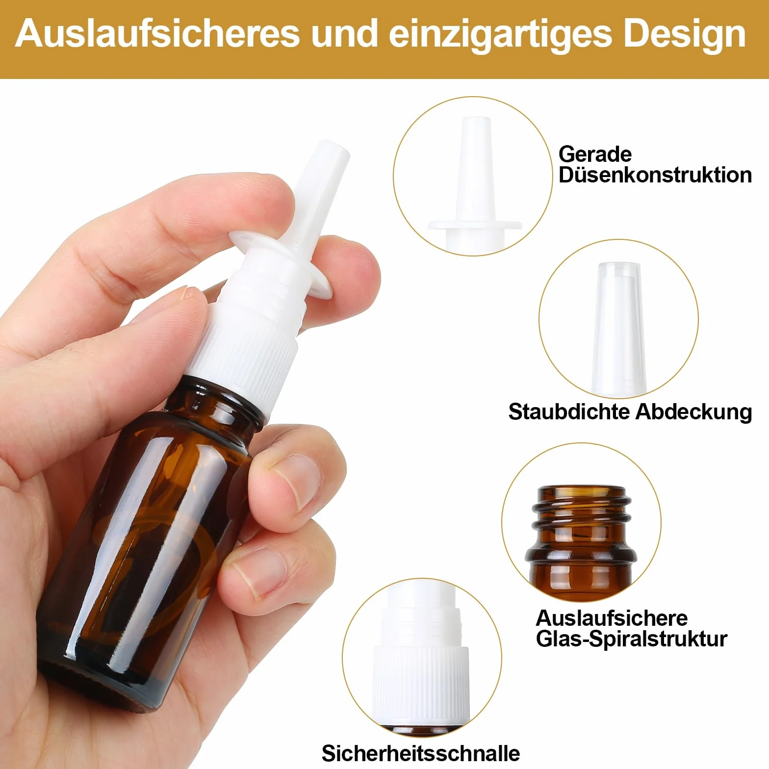 Nasal Spray Bottles 10ml Ámbar Vidrio Pulverizador Nasal Vacío con Embudos Pegatinas 4 Piezas