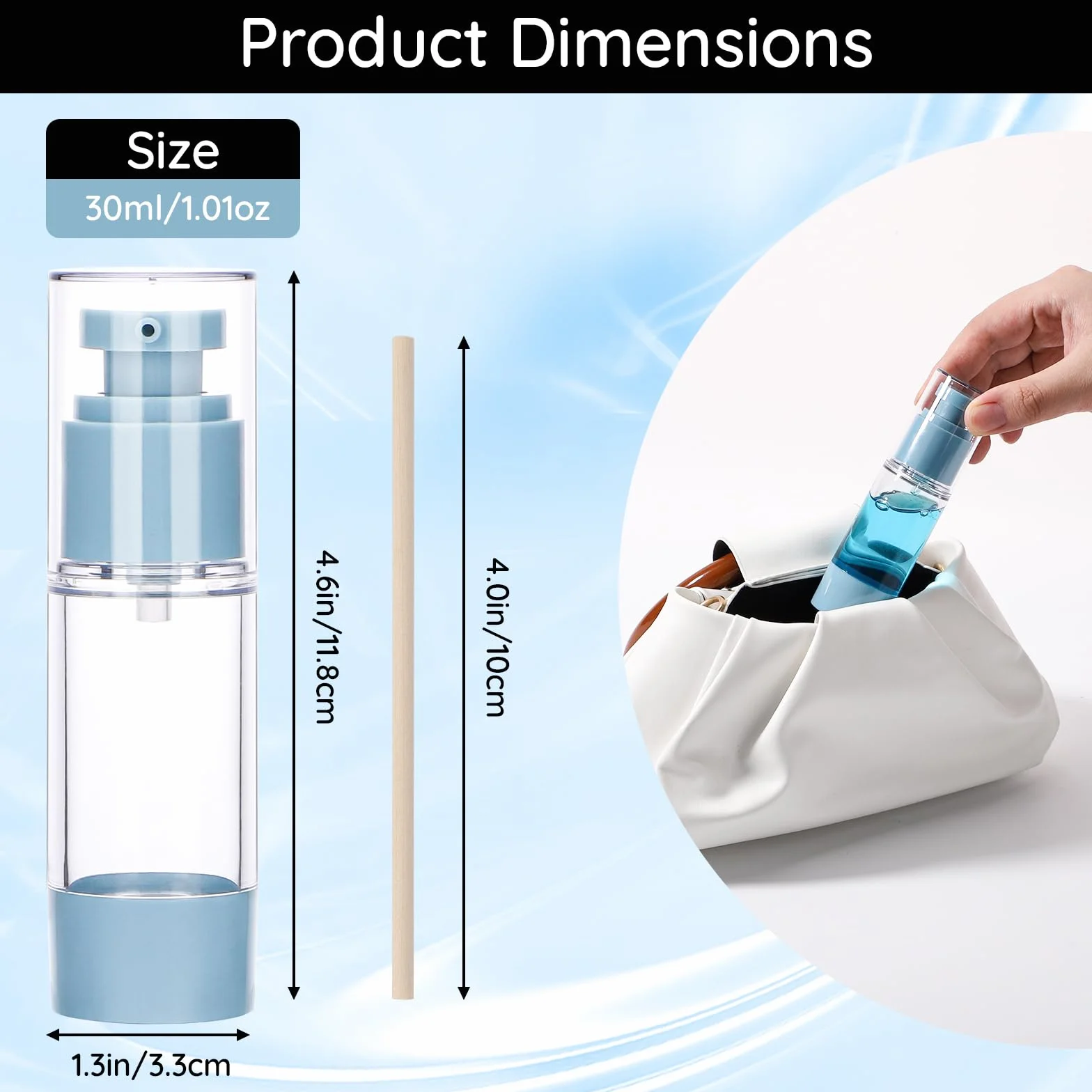 Segbeauty Dispensador de Cremas 3 Piezas 30ml Bomba Vacío Sin Aire Botellas Loción Reutilizable Portátil Viaje Azul