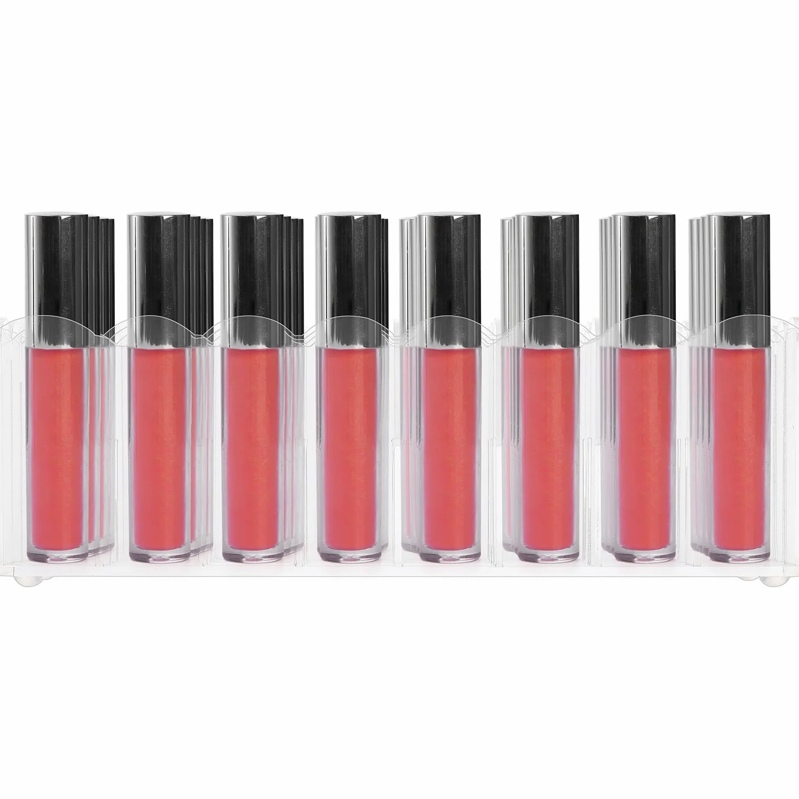 Hedume Organizador de brillo de labios, 24 espacios, acrílico brillo de labios y soporte de maquillaje de belleza, estuche expositor para brillo de labios alto/productos de pintalabios