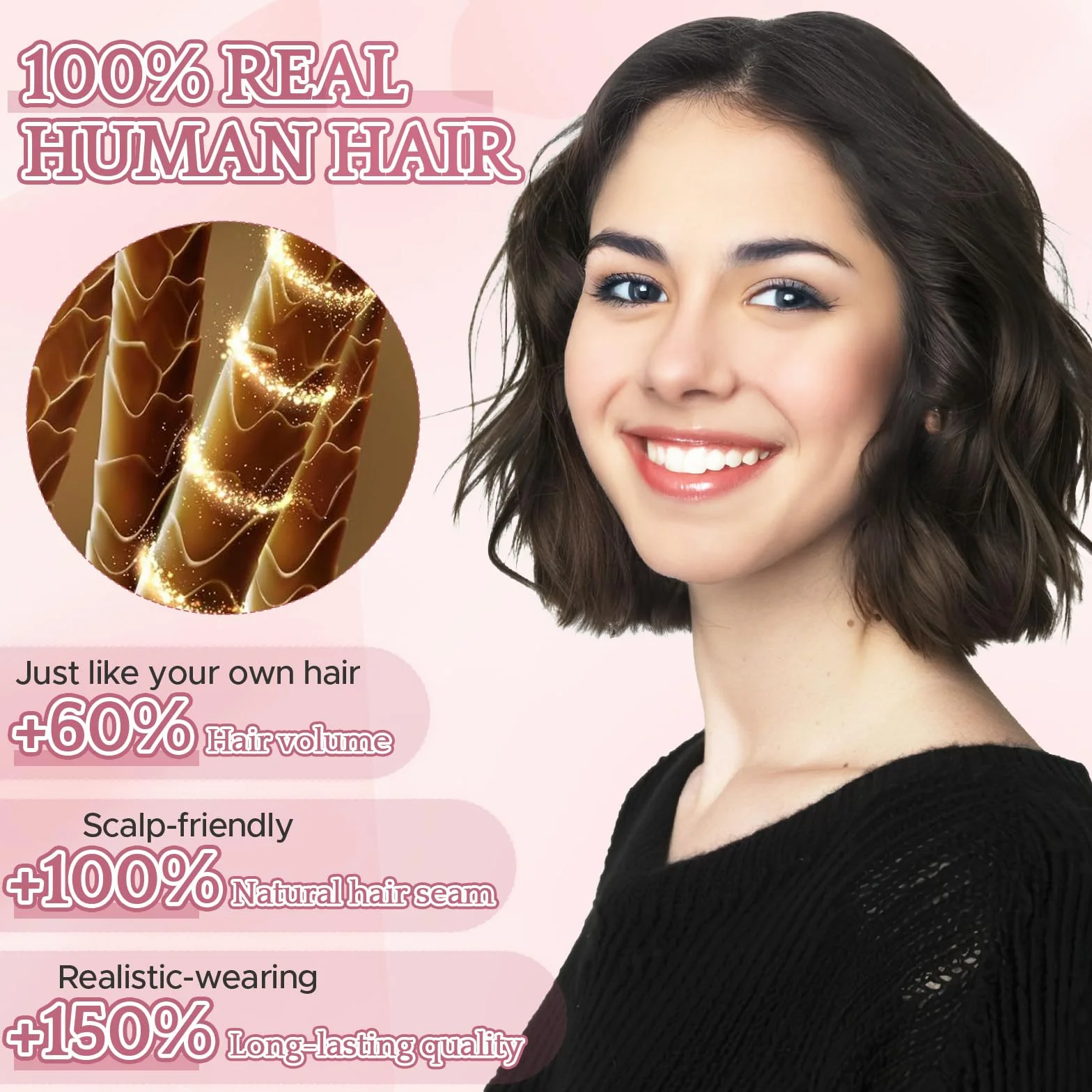 Cubrecabello para mujer, doble capa, cosido a mano, cobertura 360°, con flecos, natural, para adelgazamiento del cabello, añade volumen, 28 cm, color marrón oscuro, 21 g