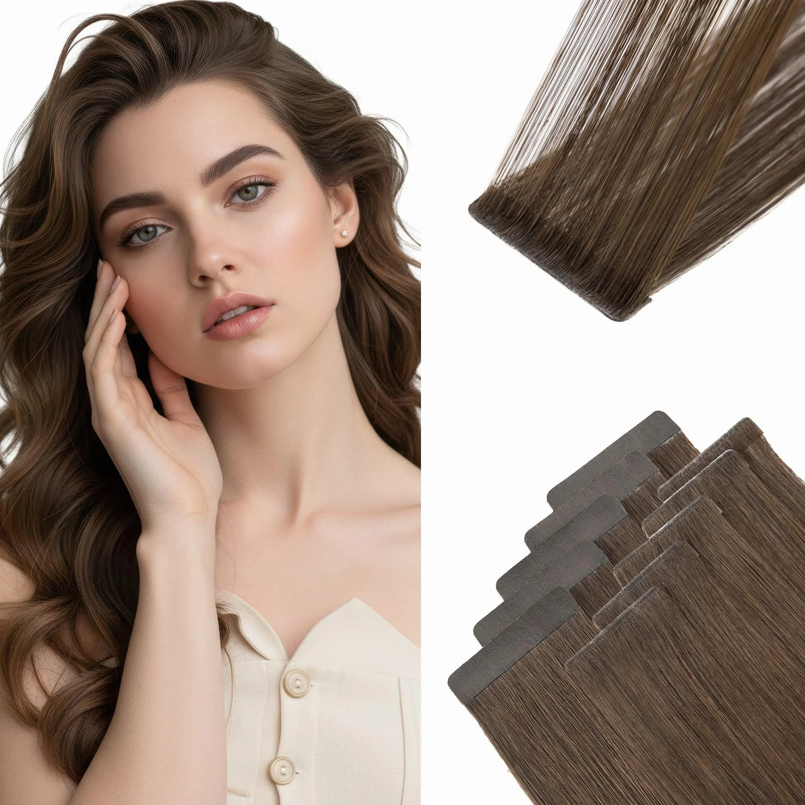 MY-LADY 10Piezas Extensiones Cabello Humano Natural Liso 50cm #02 Marrón Oscuro 25g
