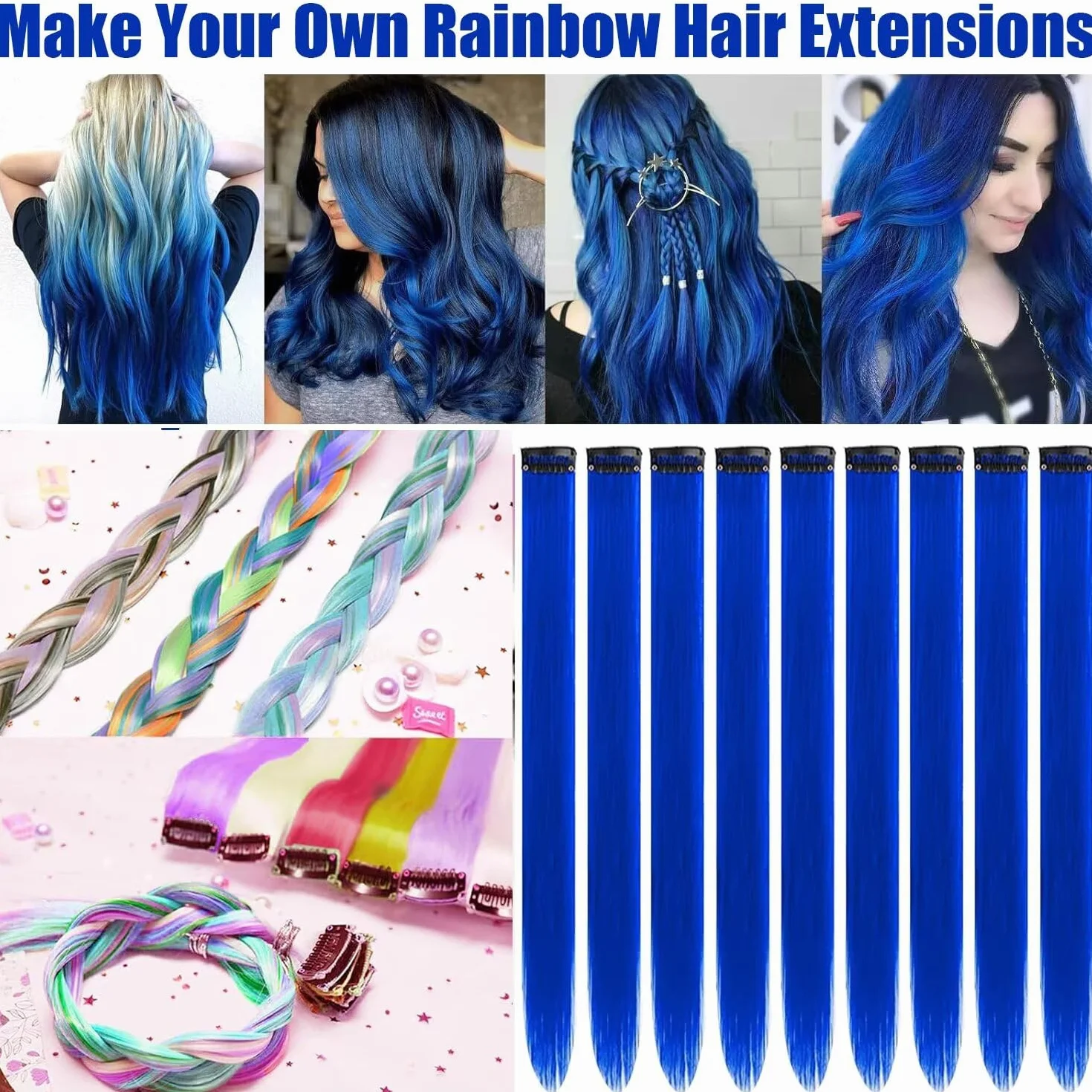 Extensiones de cabello humano con clip 22 pulgadas, 12 piezas, accesorios para cabello liso largo