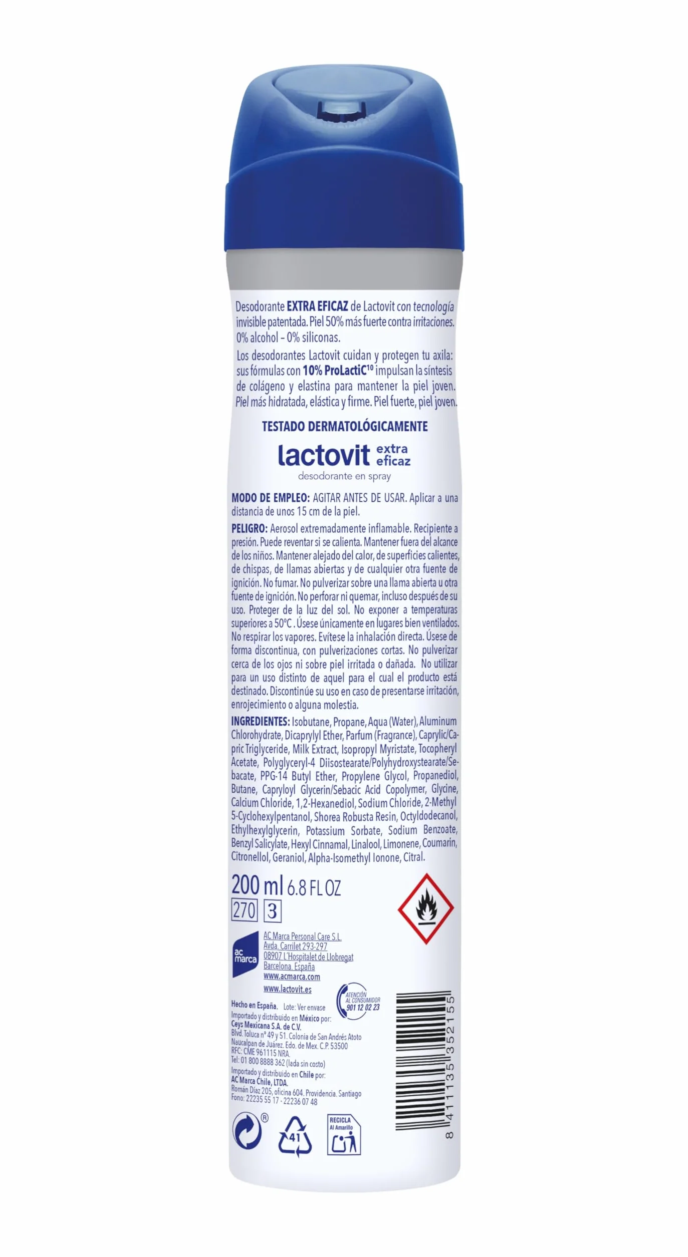Lactovit Desodorante Extra Eficaz con Microcápsulas Protect 0% Alcohol Anti-irritaciones 72H