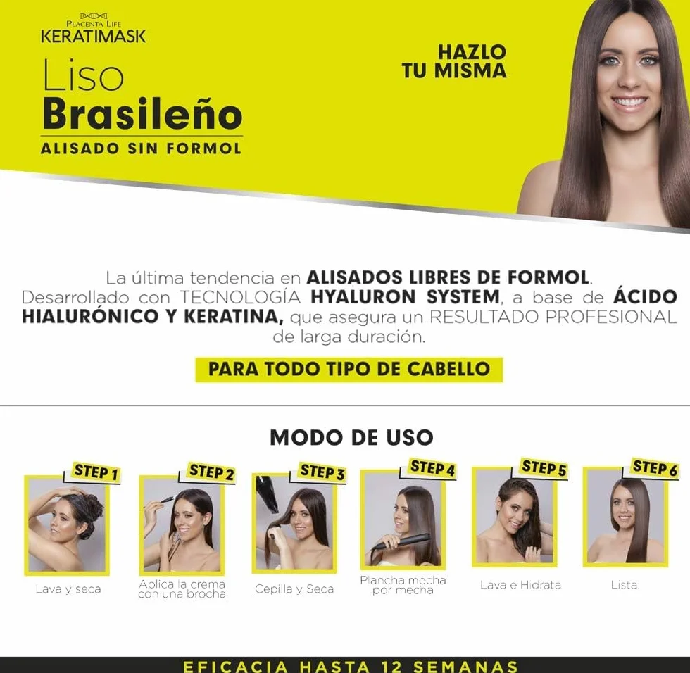 PLACENTA LIFE Be Natural Kit de Alisado Brasileño con Keratina, Alisado Profesional, Control del Frizz, Brillo Intenso