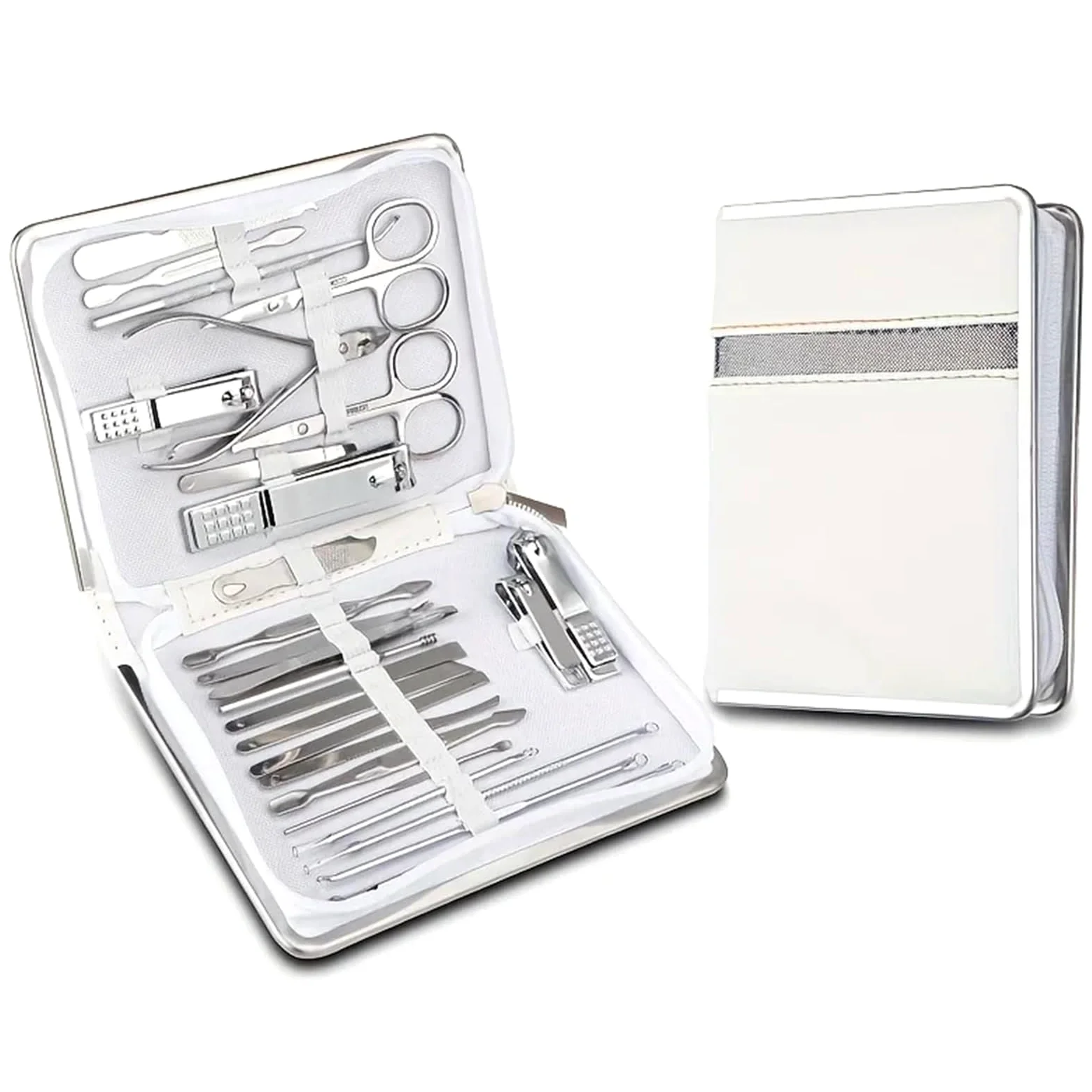 Kit de cortauñas de Acero Inoxidable de 26 Piezas, Juego de cortauñas doméstico con Estuche, recortador, Herramientas de manicura y pedicura, Juego de manicura,White