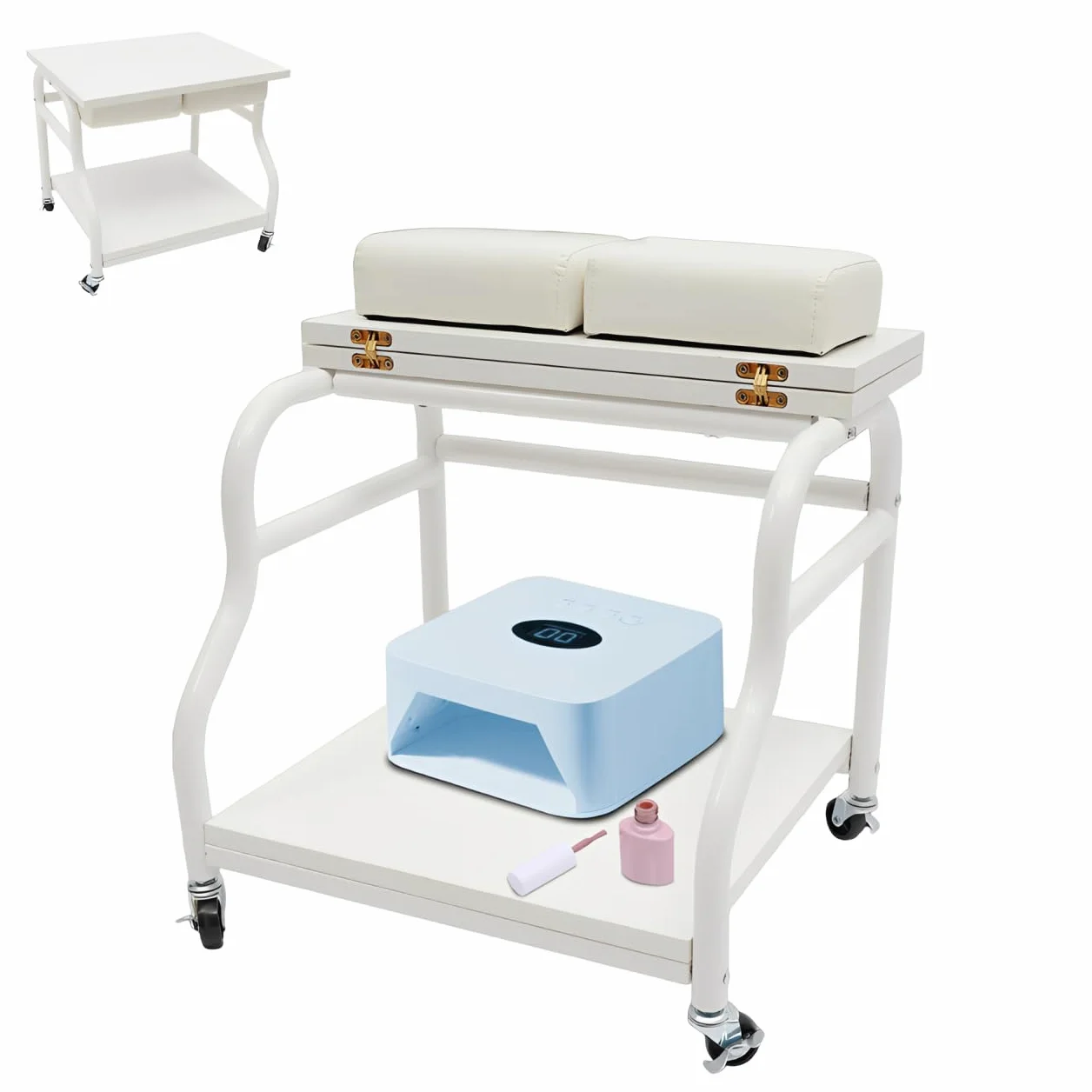 Carrito de spa y pedicura con ruedas y freno, baño de pies plegable, color blanco