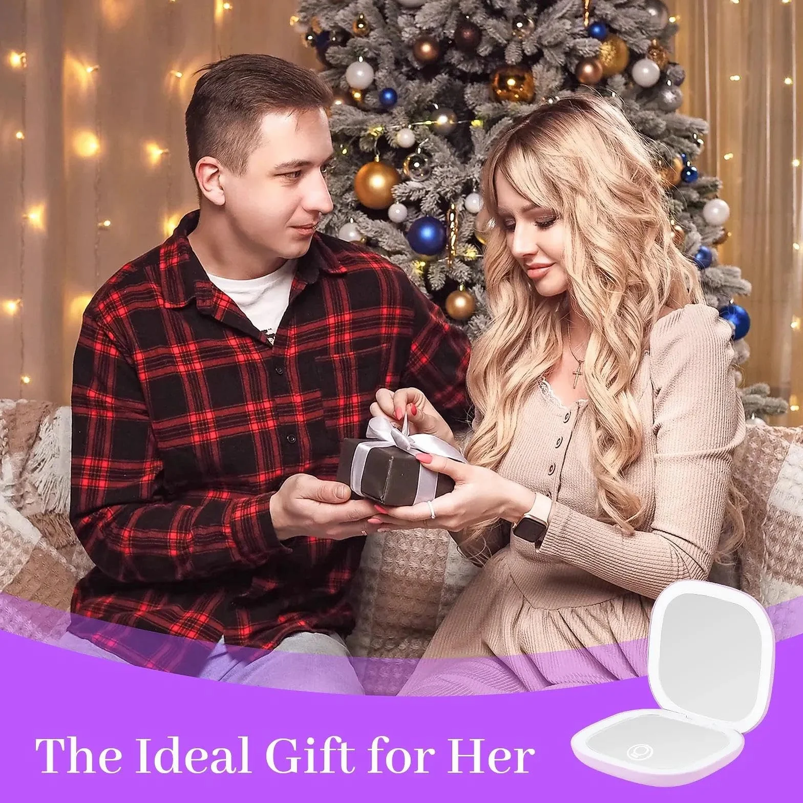 Collazoey LED Espejo de Maquillaje 1X/10X Aumentos USB Recargable 3 Luces Ajustable Plegable Portátil Viaje Morado