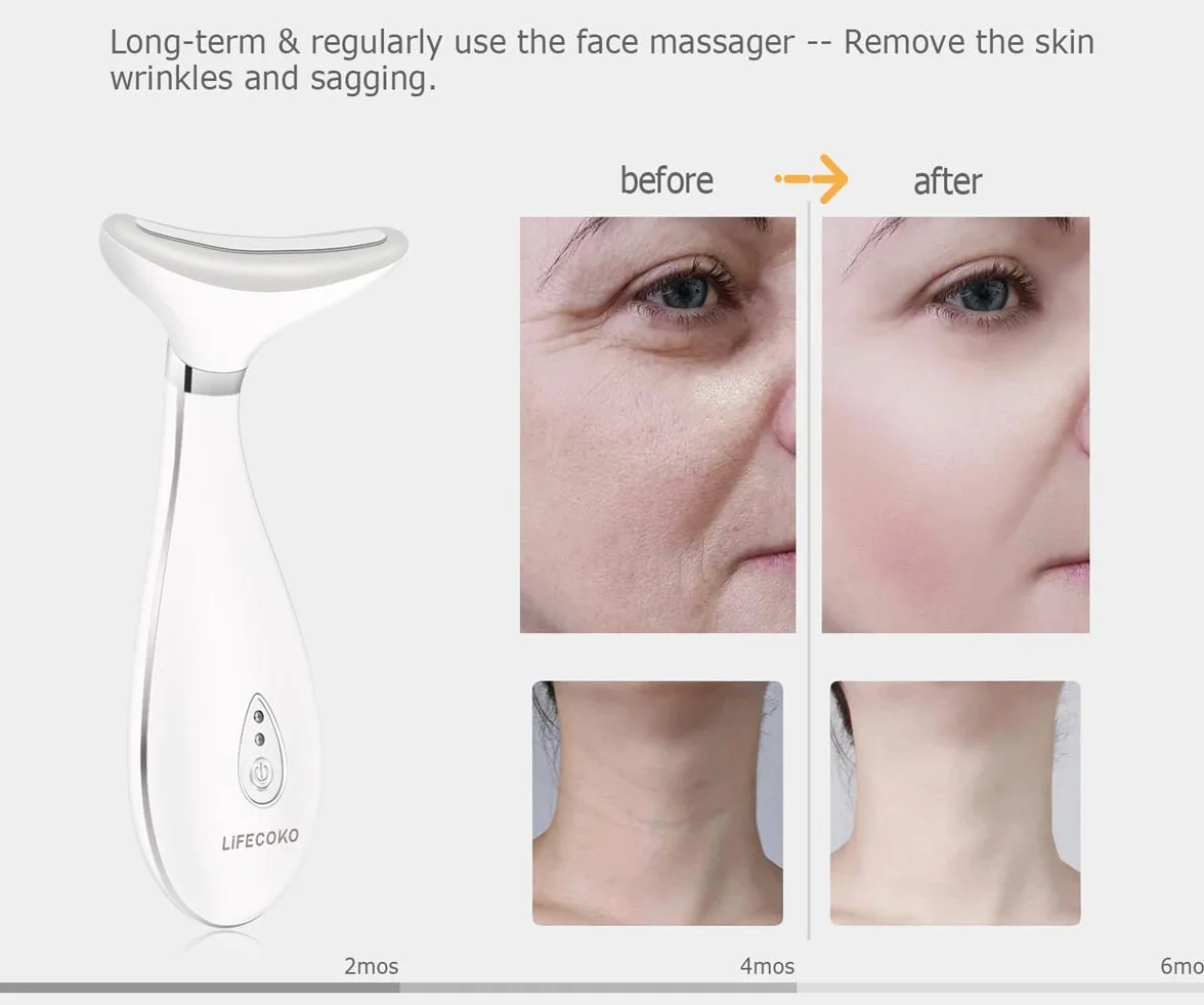 Masajeador Facial Antiarrugas con Calor Luz LED EMS Lifting para Rostro y Cuello - Blanco