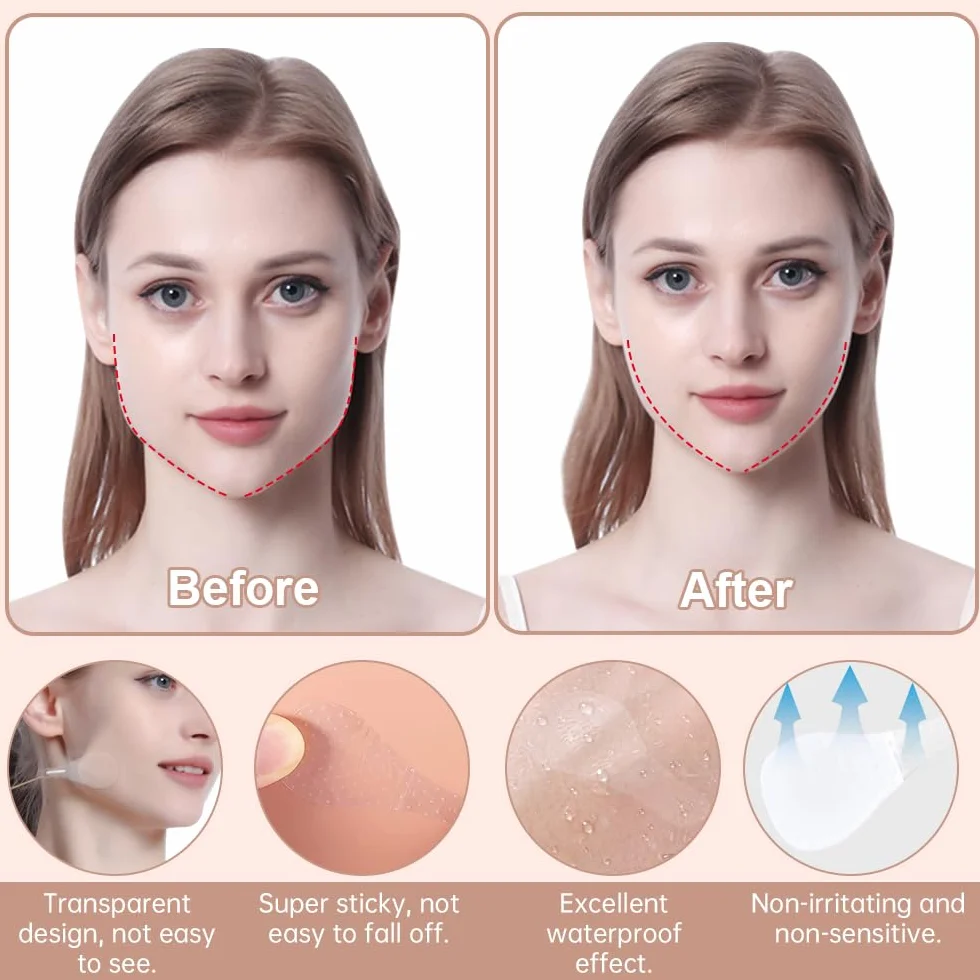 Kit de Cintas Lifting 80 Parches Invisibles + 4 Elásticos Contorno en V Instantáneo Rostro Cuello Ojeras