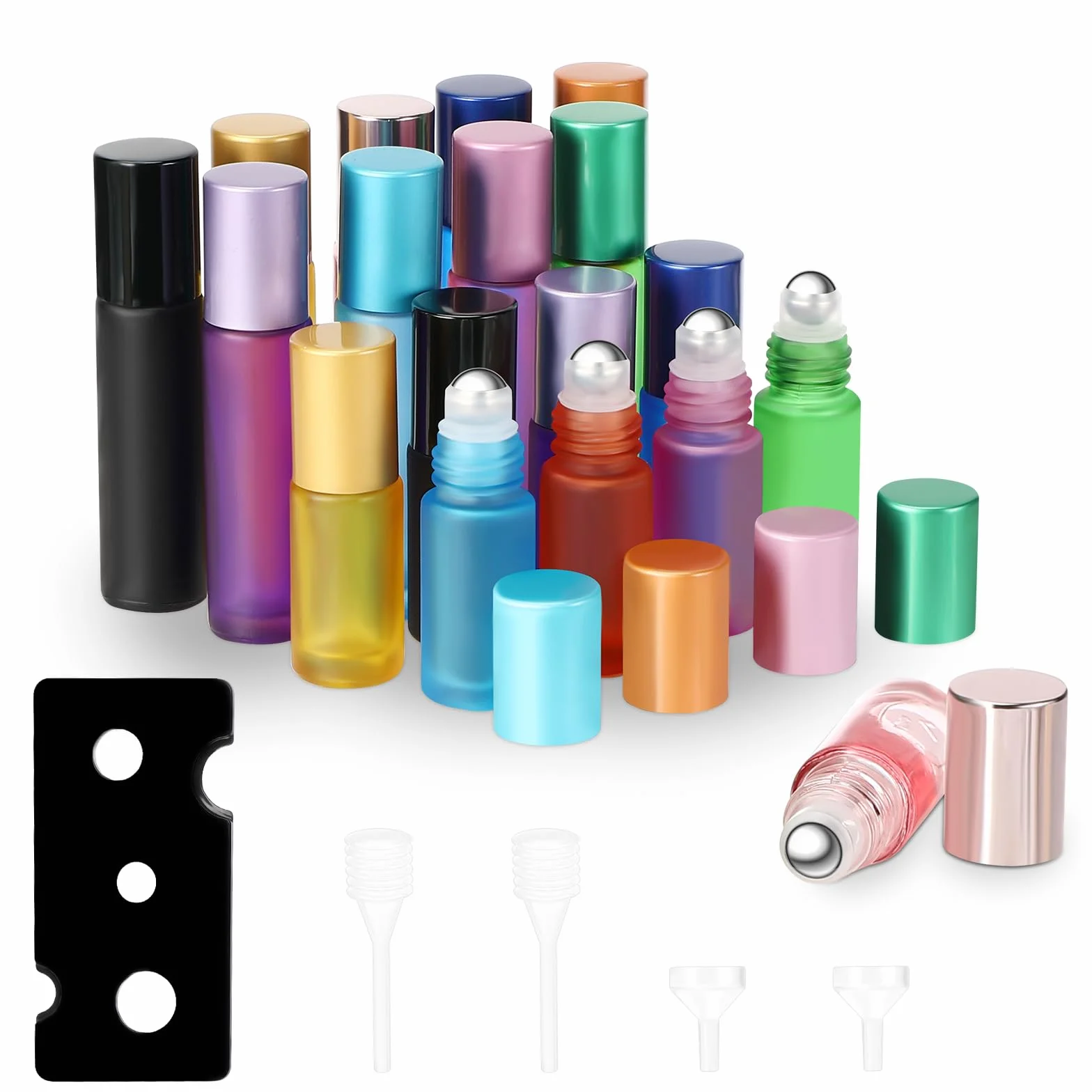 Zikenis 18 Piezas Botellas Roll On Cristal 10ml 5ml Aceite Esencial con Bola de Acero Inoxidable