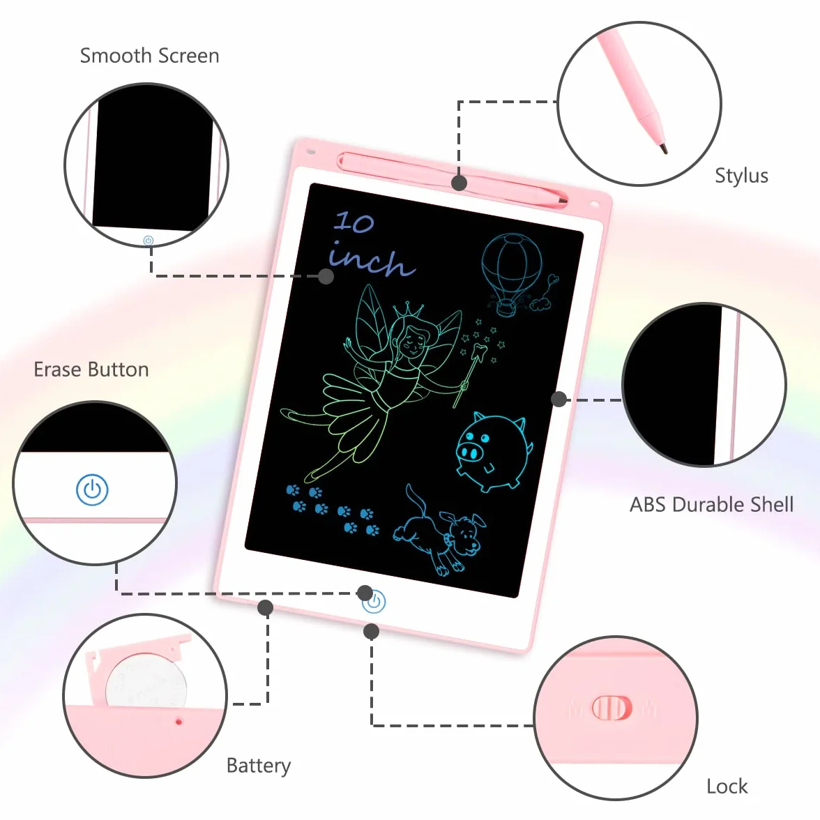 Vicloon Tableta de Escritura LCD 10" Tablero de Dibujo Electrónico para Niños con Bloqueo de Pantalla