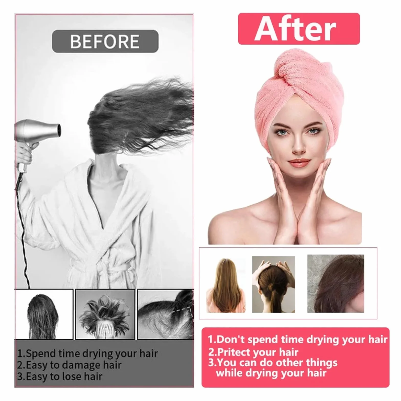 Gorro de Ducha Triangular con Toalla for el Cabello Microfibra | Pink(20pcs)