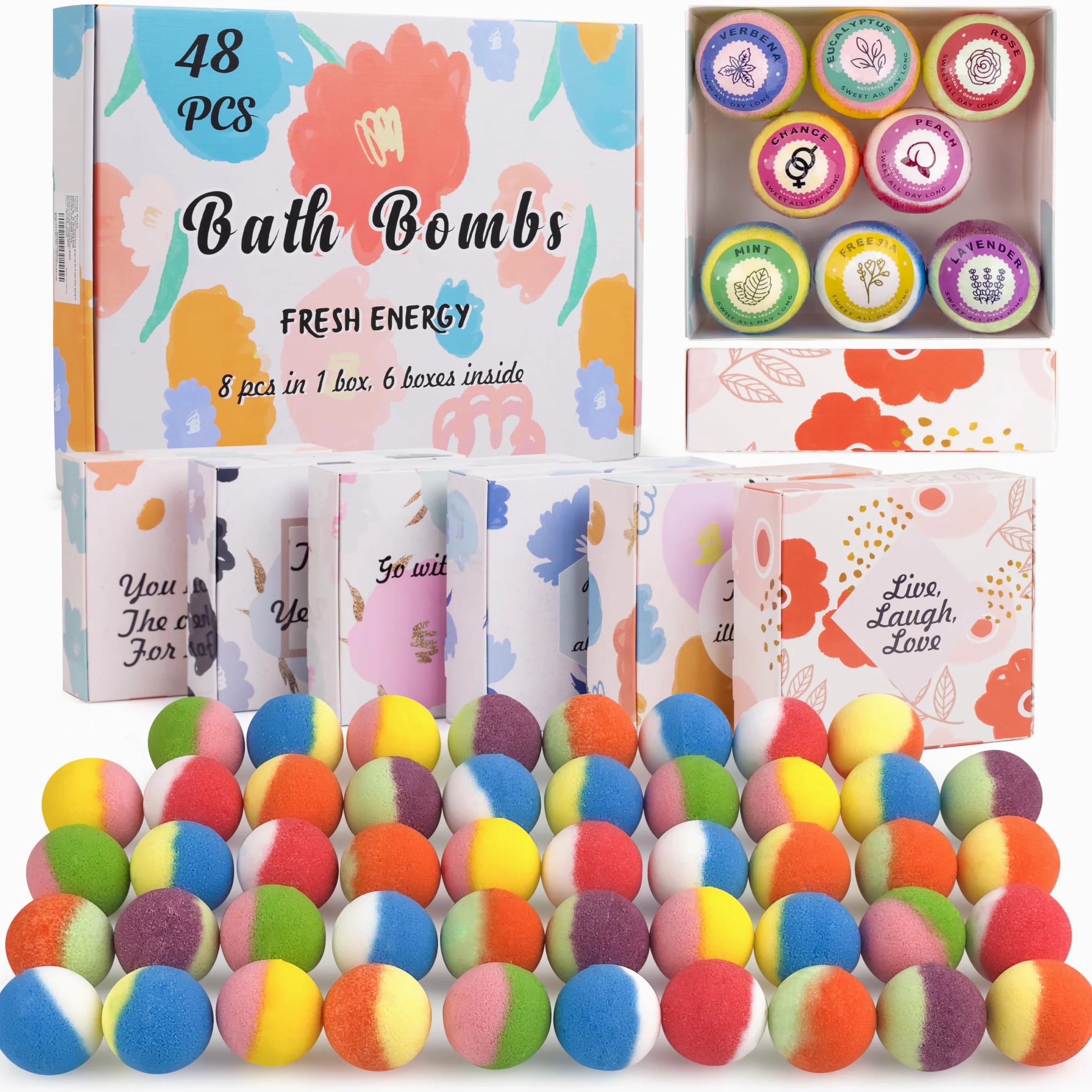 48 bombas de baño naturales y orgánicas para mujeres y niños, ricas en aceites esenciales, relajación y alivio del estrés, set de regalo para el día de la madre, Navidad