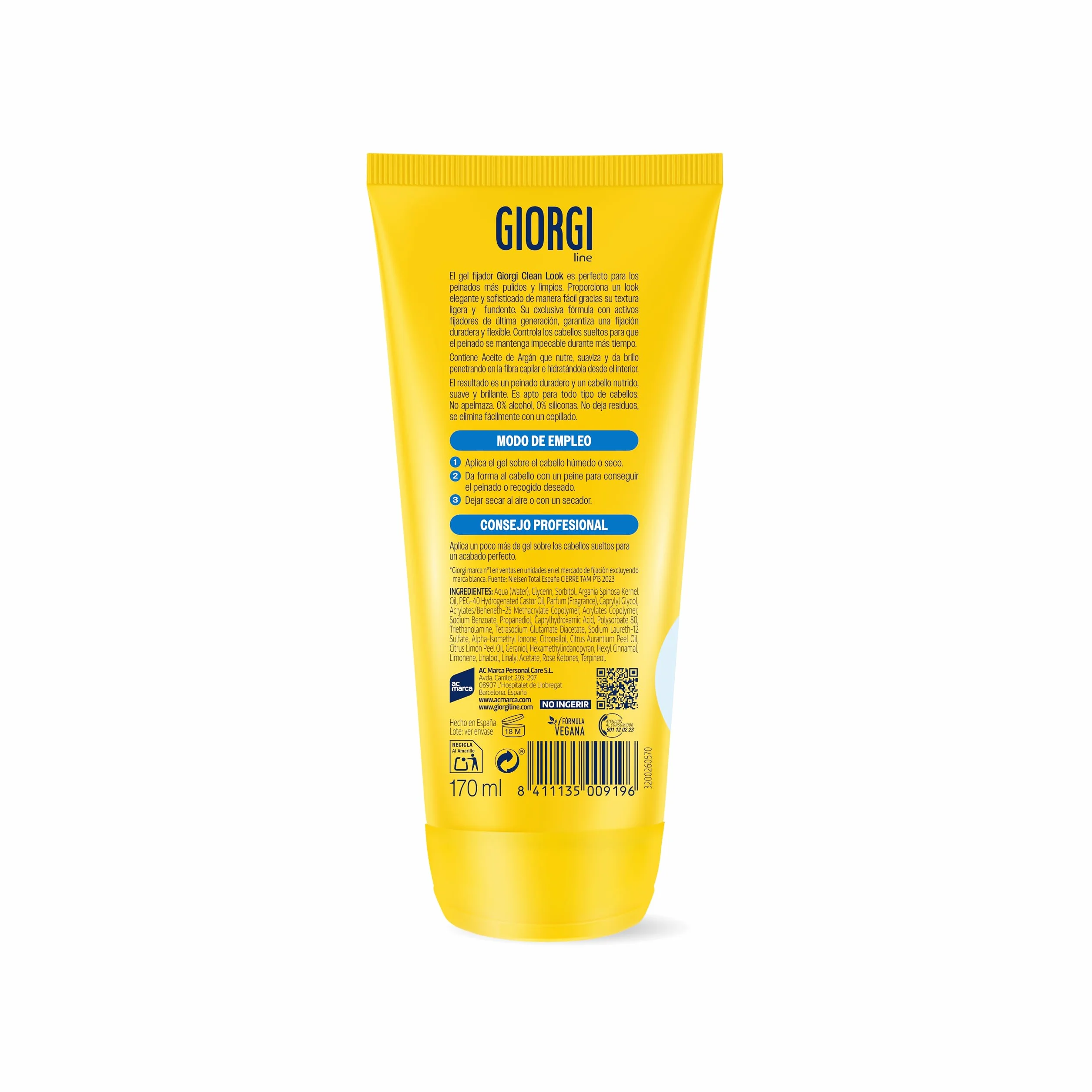 Giorgi Line Gomina Clean Look Aceite de Argán Gel Definidor sin Residuos 0% Siliconas 0% Alcohol 170 ml