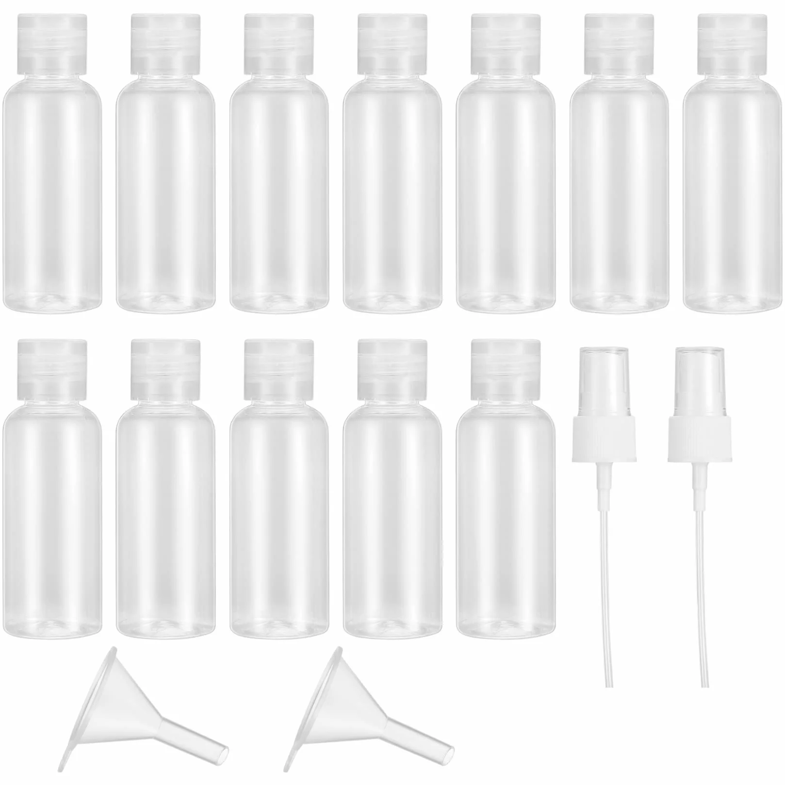 Botellas de Viaje 50 ML Plástico Recargable con Embudos y Boquillas para Cosmético Llenado
