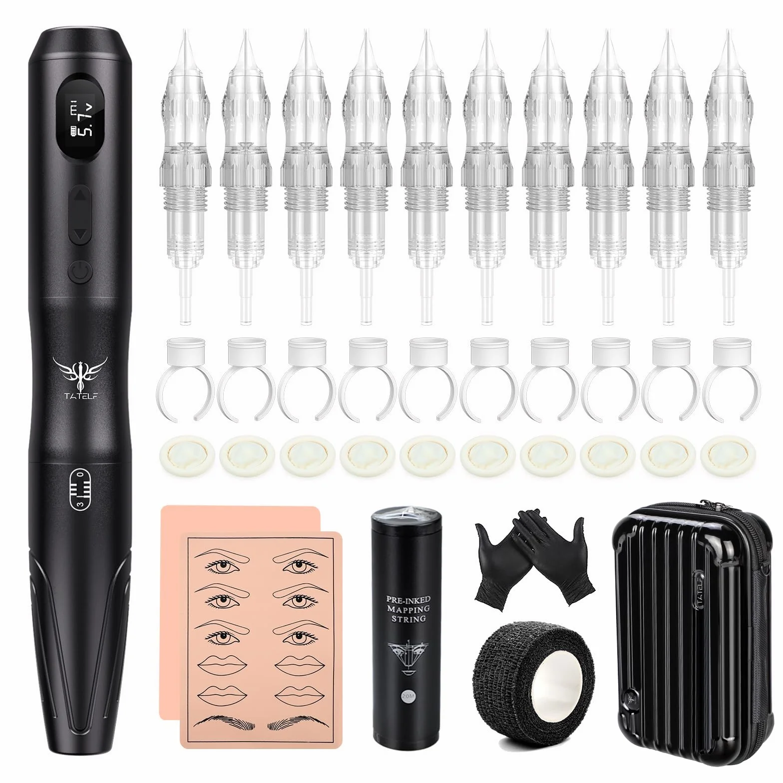 TATELF S20 Máquina de Microblading Inalámbrica – Rotulador Recargable con 10 Agujas – Kit para Cejas Ombre Powder Brows, Labios y Eyeliner Microshading