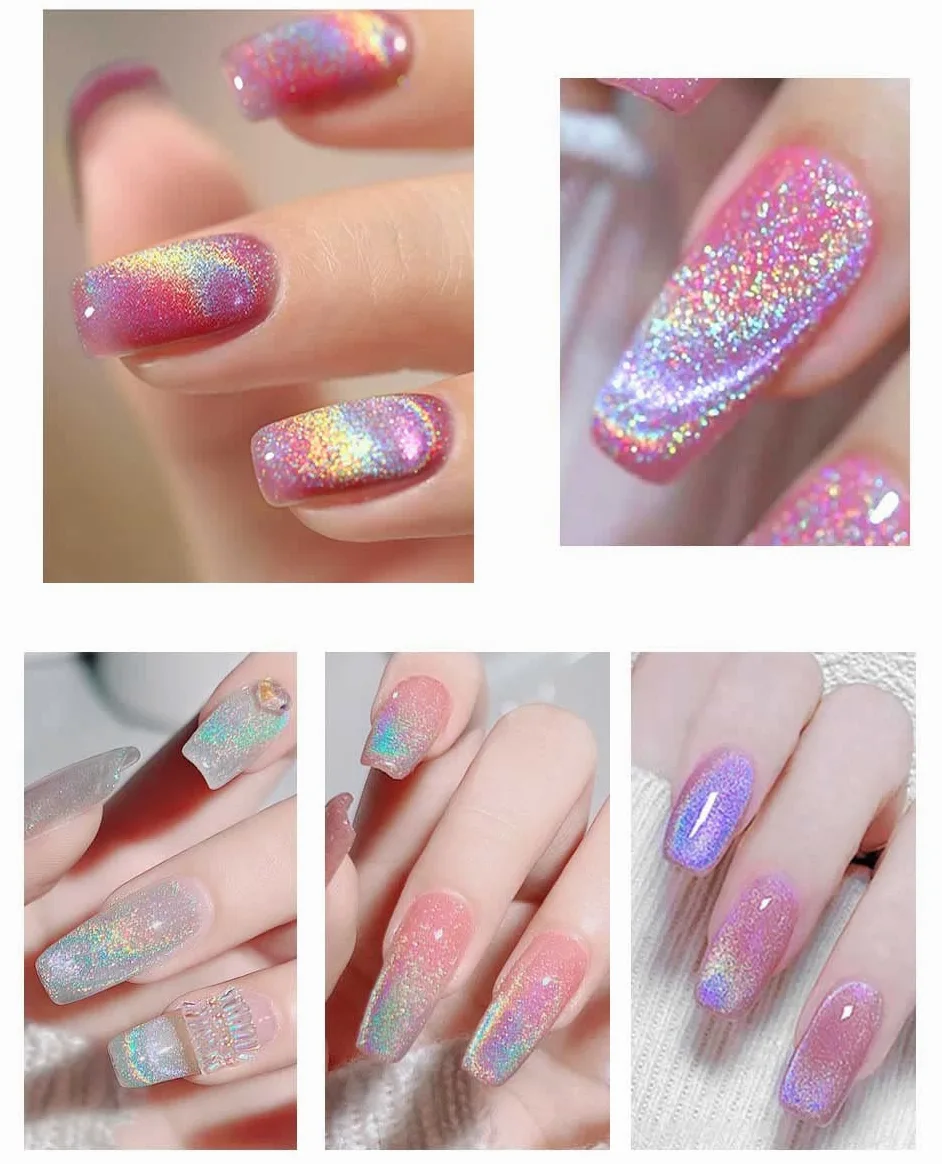 kit esmalte semipermanente Universal Arcoíris Ojo de gato Gel esmalte semipermanente 9D Brillo holográfico Reflectivo Láser Diamante esmalte uñas de gel, palos magnéticos lámpara de uñas de mesa