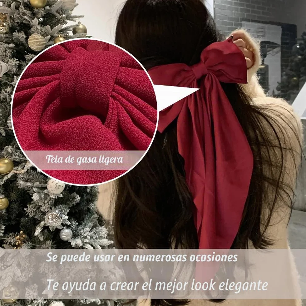 Pinzas de Pelo con Lazo - Lazos Pelo Grandes Elegantes con Gasa de Cola Larga para Mujeres y Niñas (Azul+Blanco)