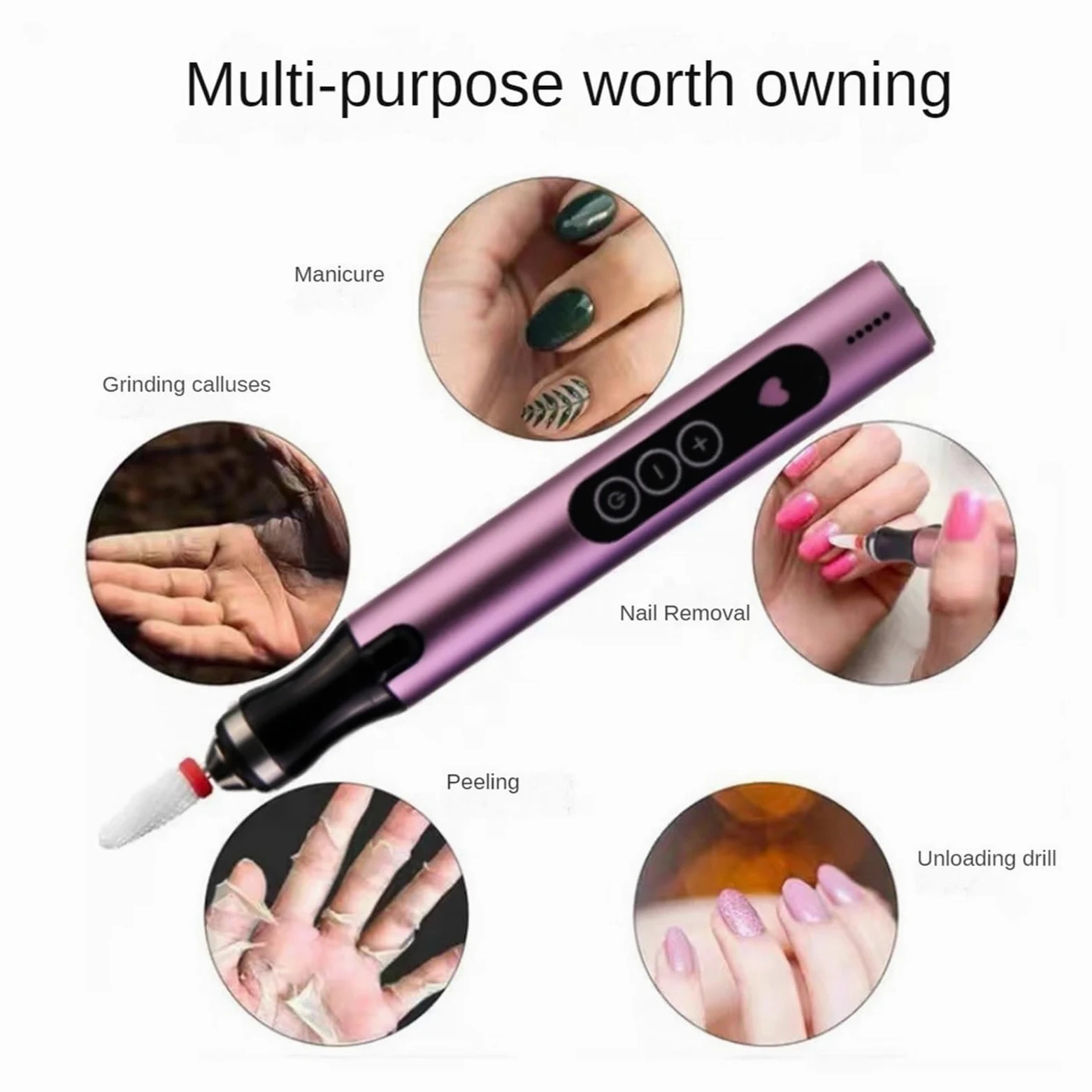 Torno para Uñas Taladro eléctrico for uñas, Juego de Fresas for manicura Profesional, Brocas for uñas, removedor de Esmalte de Gel, manicura artística for uñas(Silver)