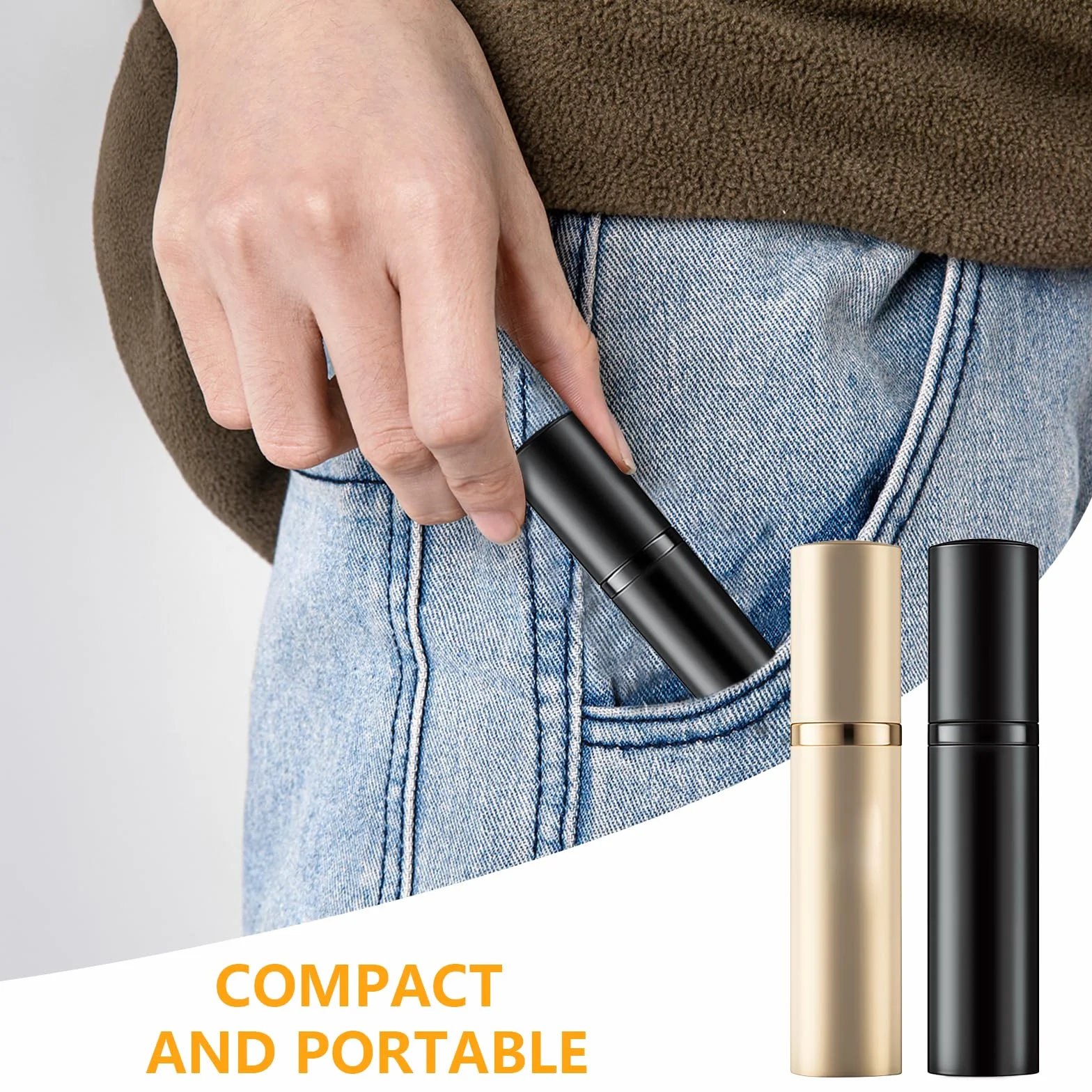 Atomizador Perfume Recargable 5ml sin Fugas, Mini Pulverizador Portátil para Viaje (Negro + Dorado)