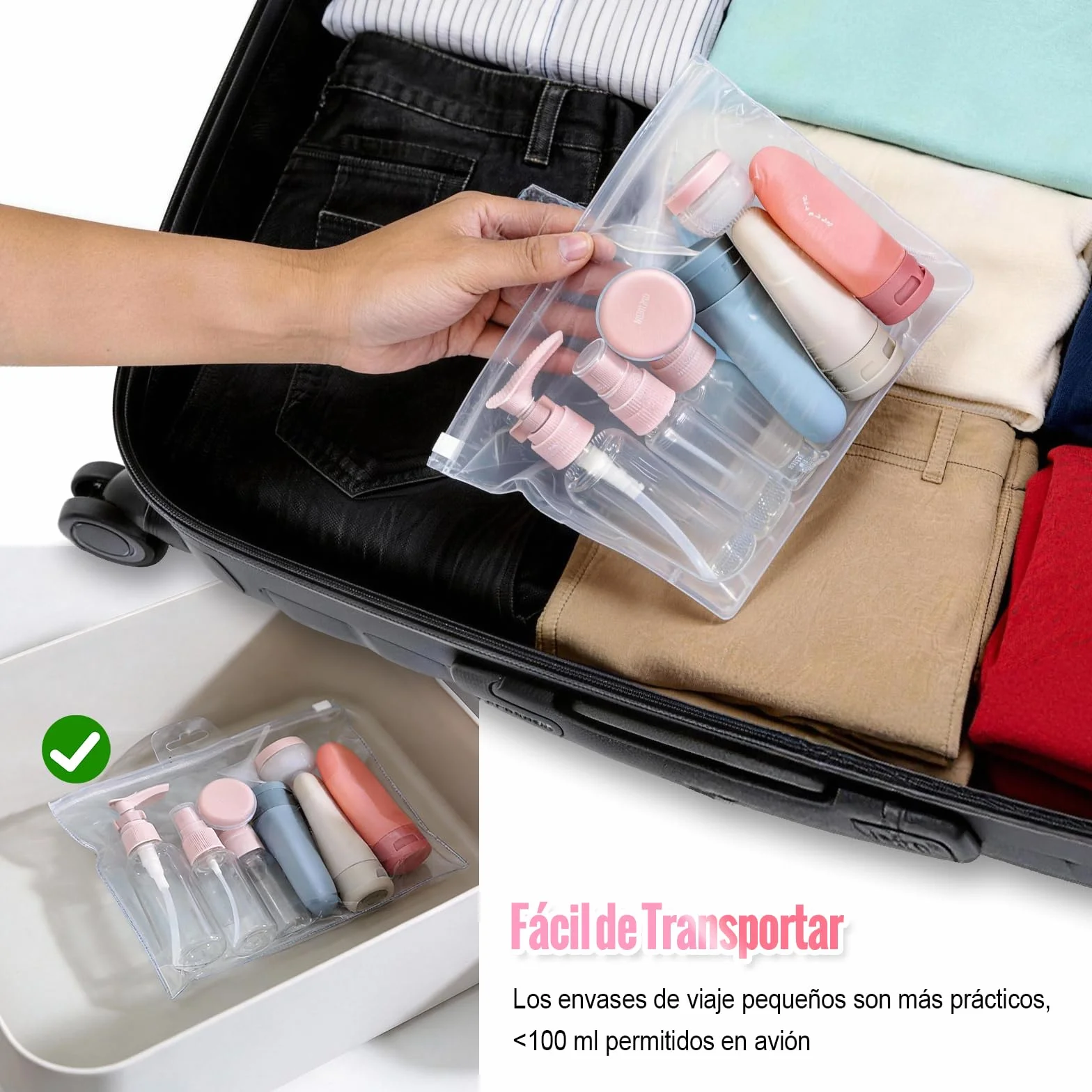 11 Pack Botellas de Viaje Silicona, Kit Viaje, Botes Rellenables para Gel y Champu